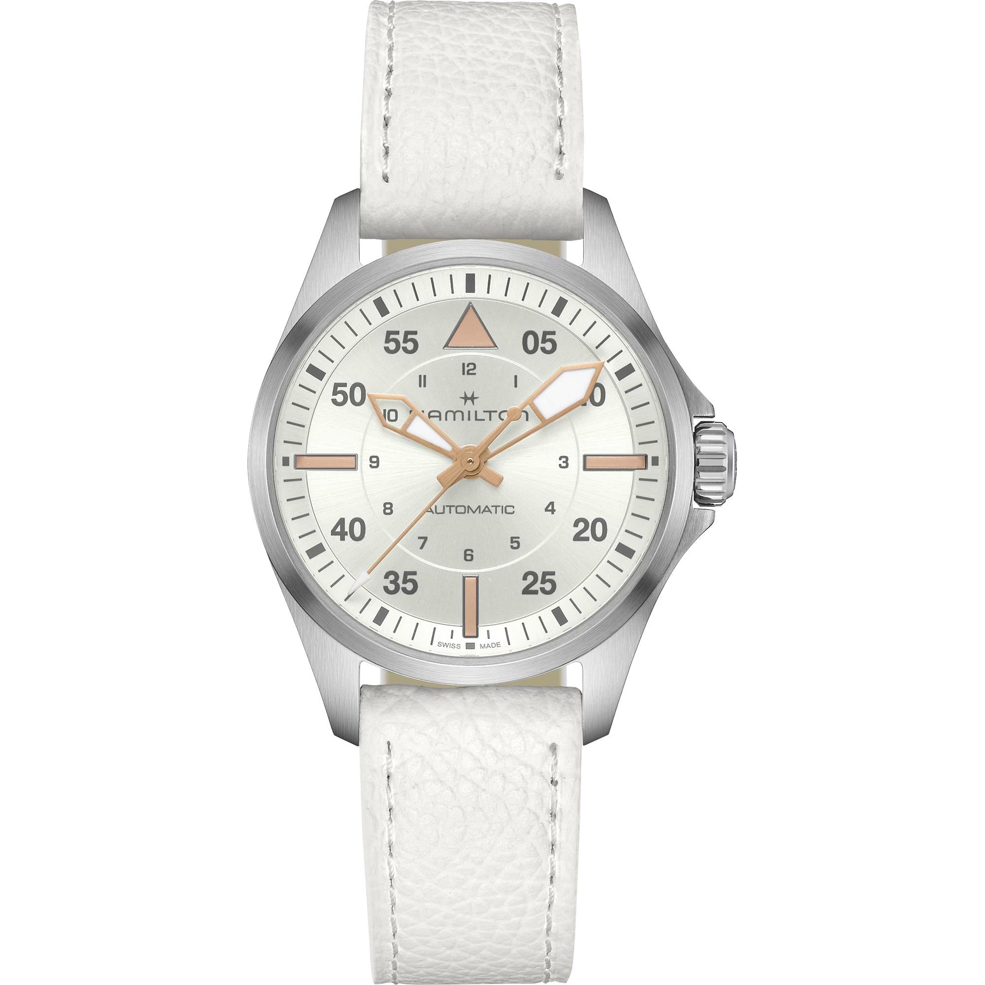 Hamilton Khaki Aviation 36mm Silber Zifferblatt Leder Damen Automatik Uhr H76215850