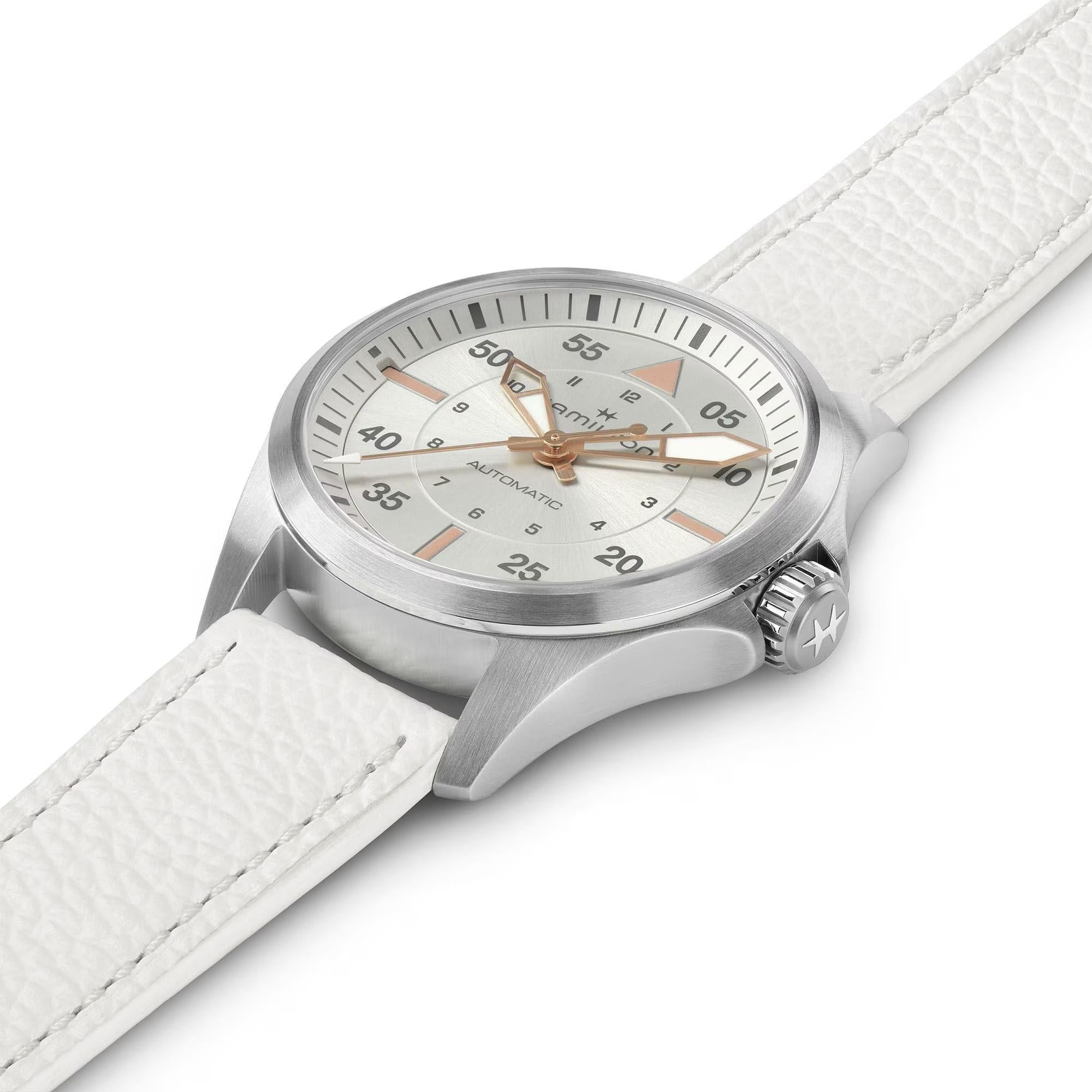 Hamilton Khaki Aviation 36mm Silber Zifferblatt Leder Damen Automatik Uhr H76215850