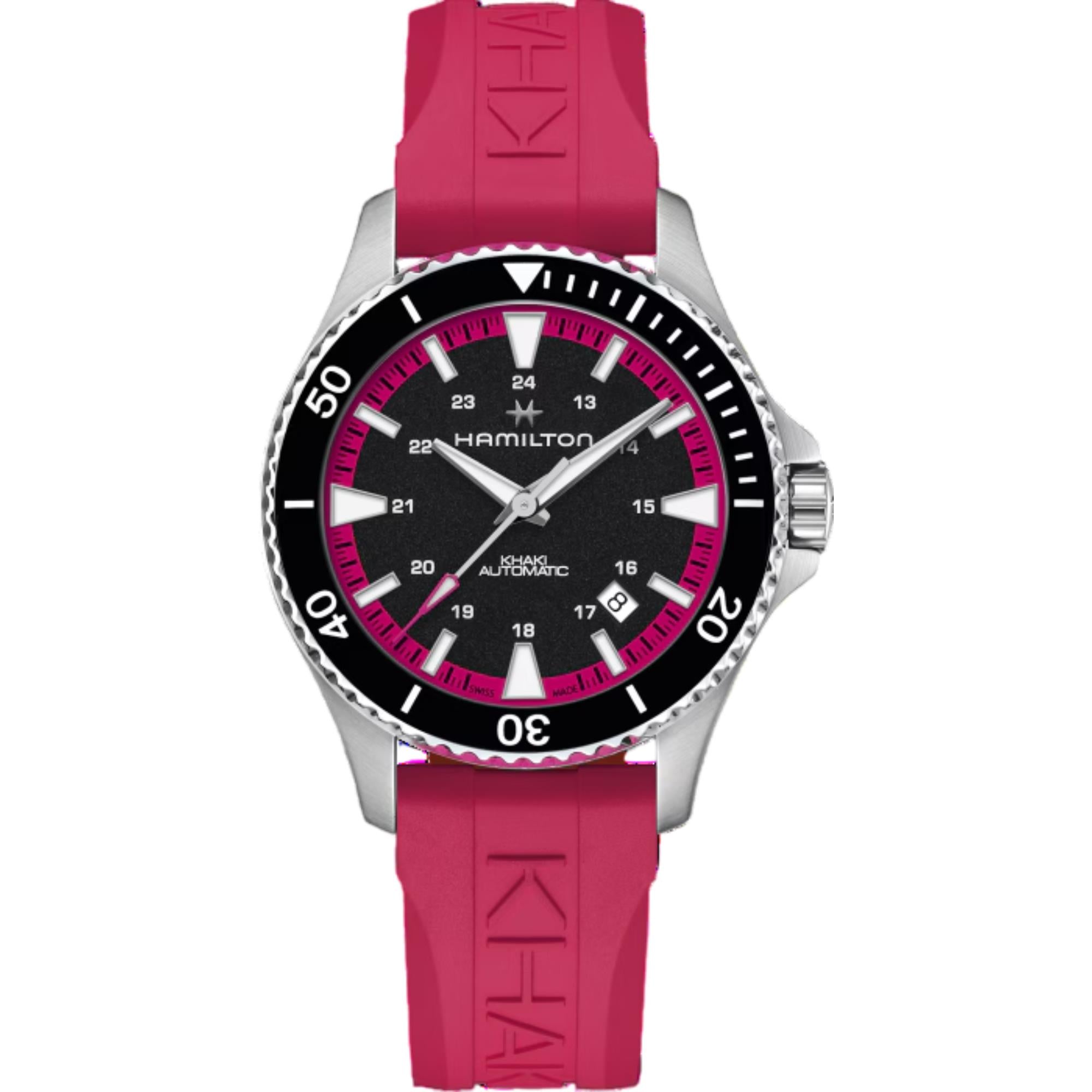 Hamilton Khaki Navy 40mm Schwarzes Zifferblatt Gummi Damen Automatik Uhr H82395330