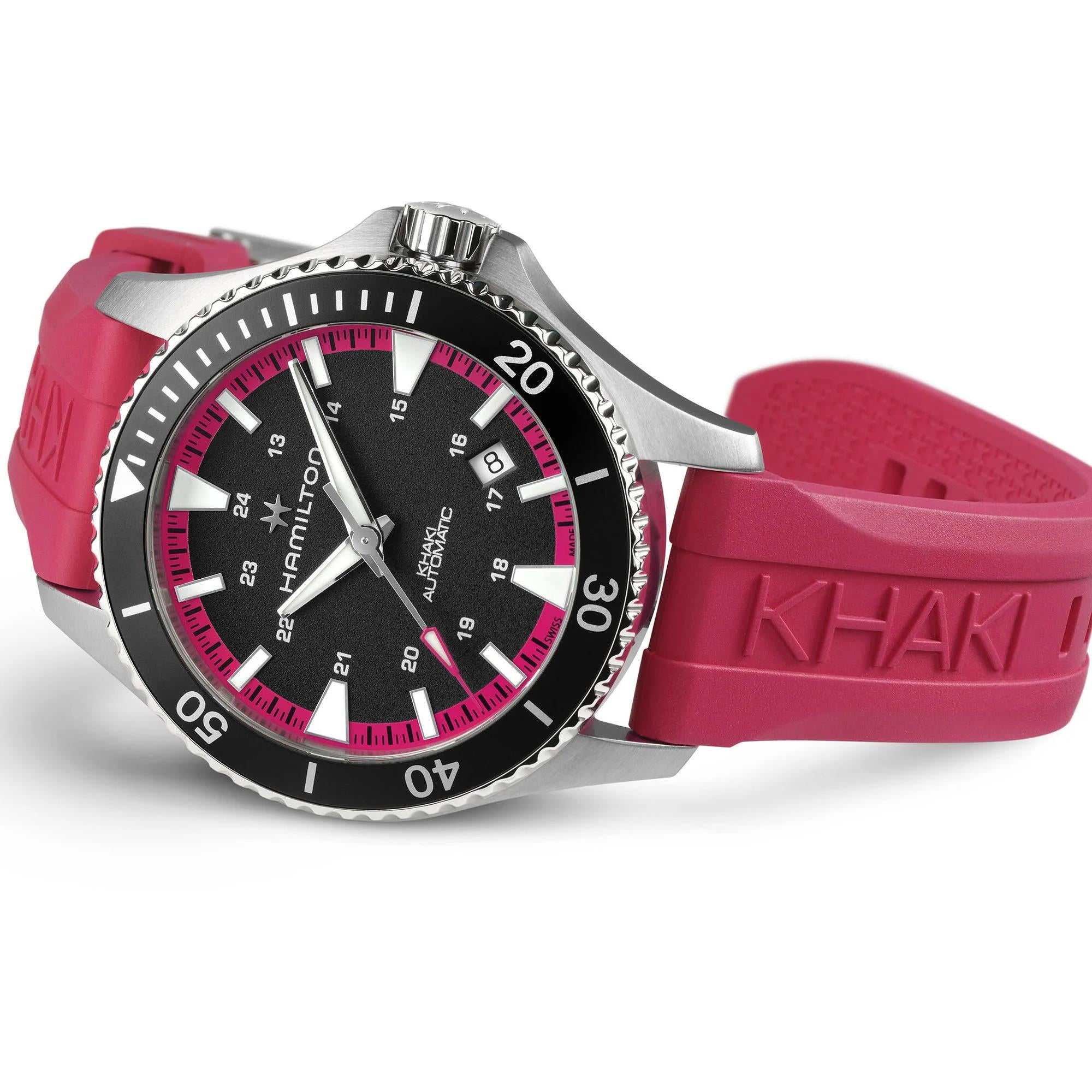 Hamilton Khaki Navy 40mm Schwarzes Zifferblatt Gummi Damen Automatik Uhr H82395330