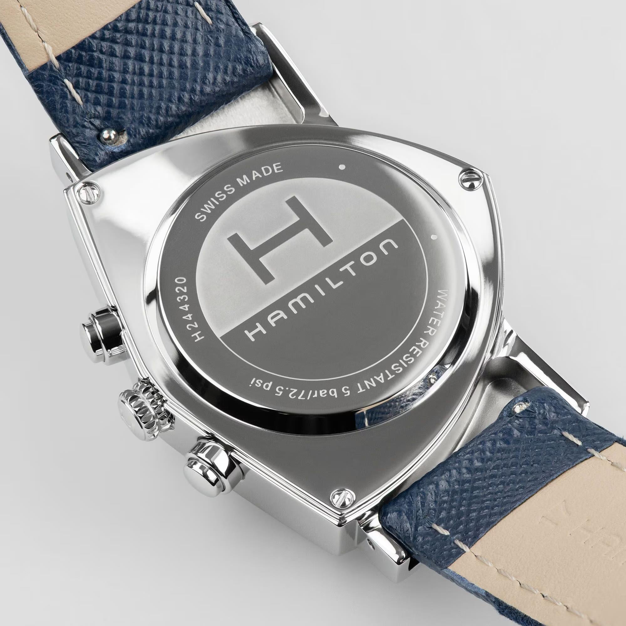 Stainless steel caseback of a Hamilton Ventura watch