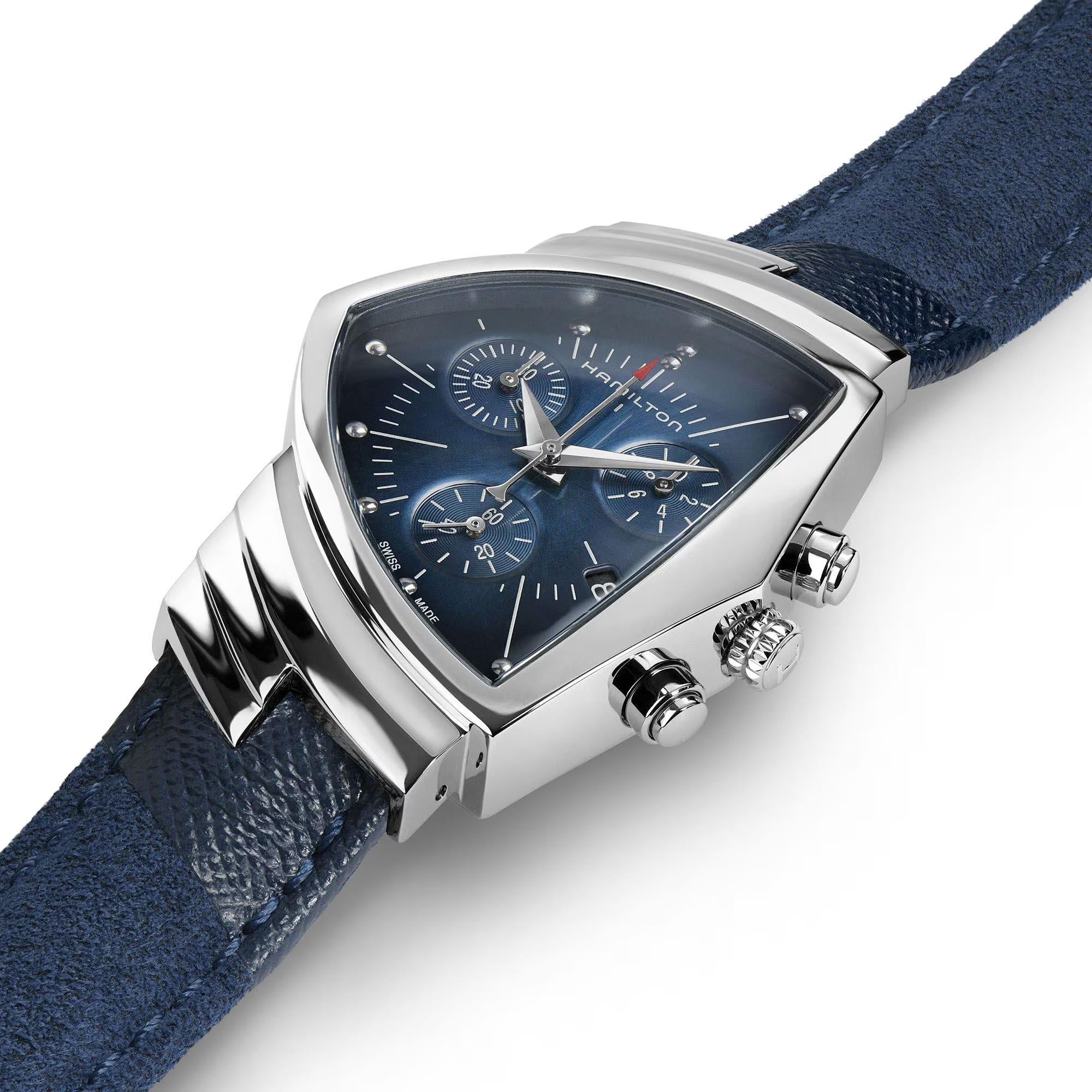 Hamilton Ventura 32mm H24432941 iconic triangular stainless steel case side profile
