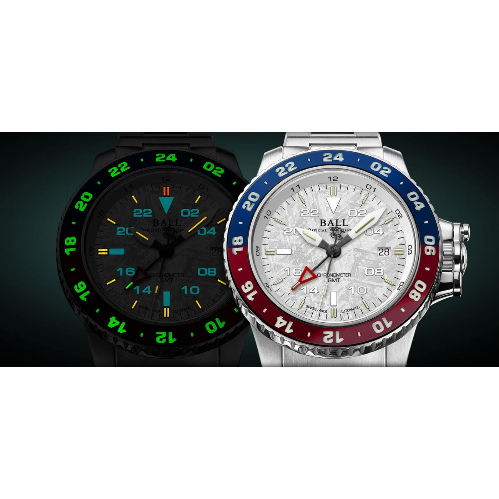 BALL Engineer Hydrocarbon AeroGMT II Meteoriten Zifferblatt Edelstahl Armband Herren Uhr DG2118C-S20C-MSL