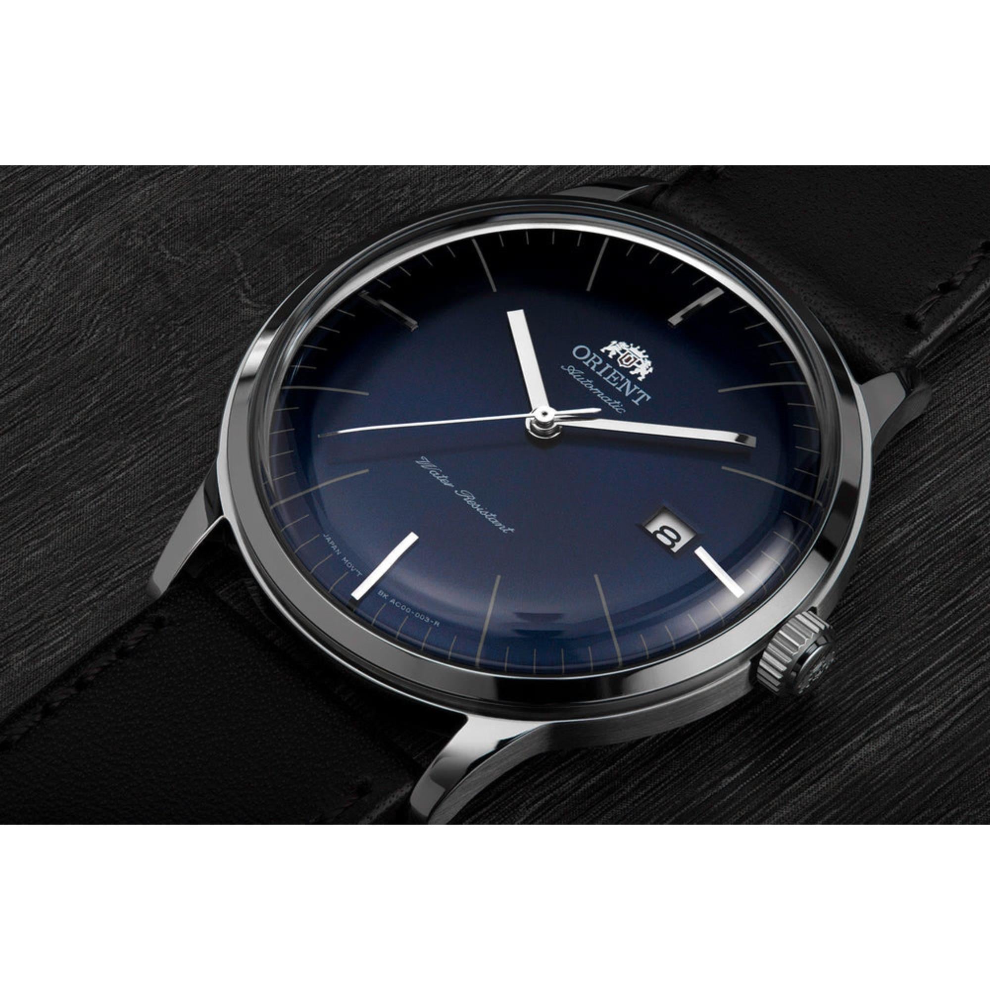 Orient Bambino 40.5mm Blue Dial Leather Mens Automatic Watch TAC0000DD0