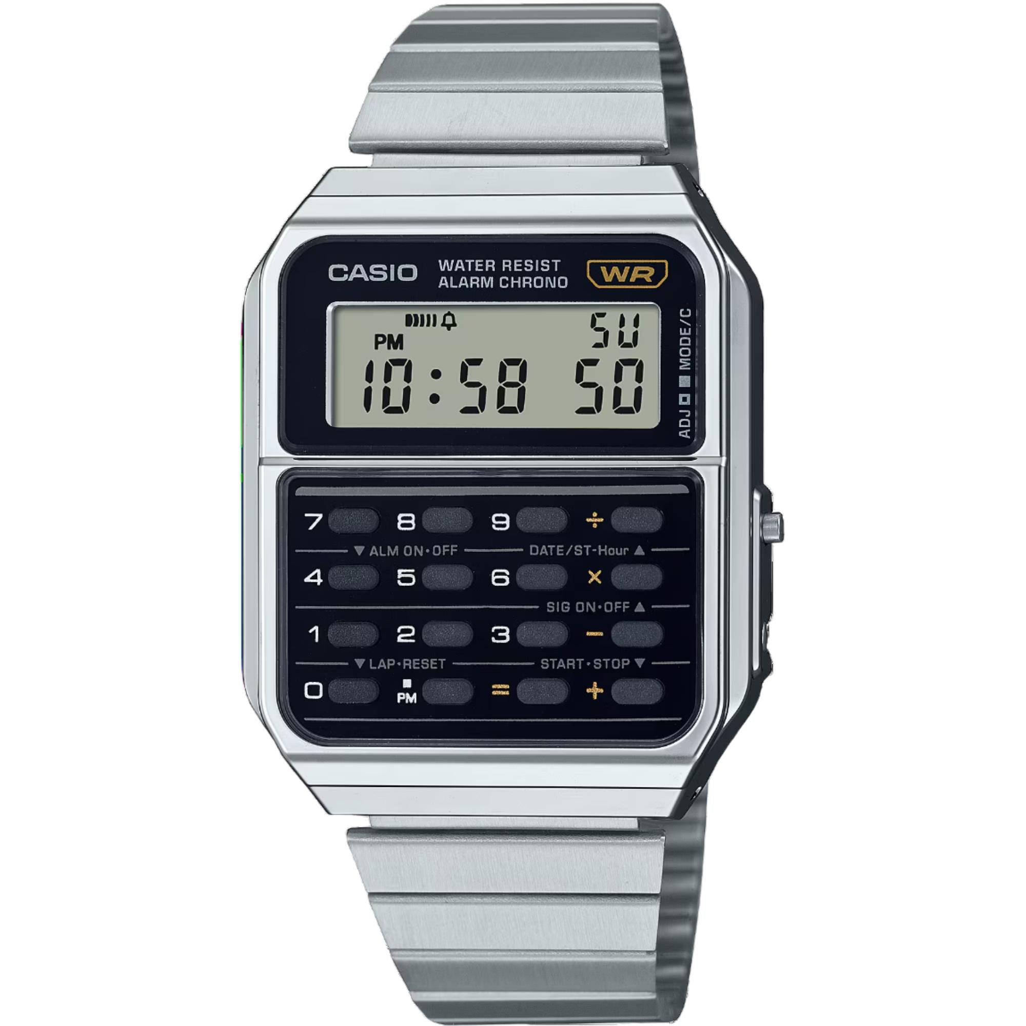 Casio Edgy Vintage Taschenrechner Schwarze Digitale Stahl Uhr CA-500WE-1AEF