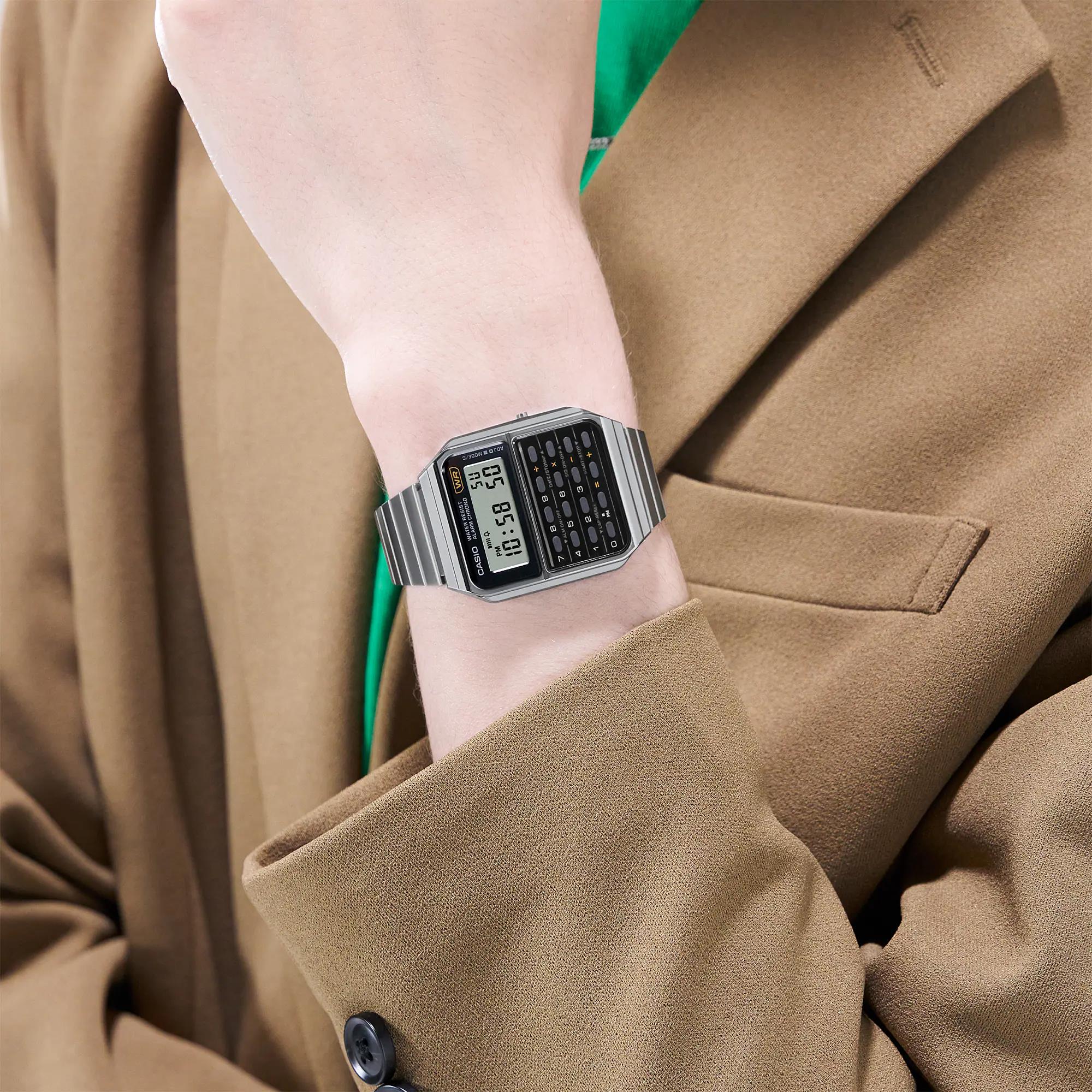 Casio Edgy Vintage Taschenrechner Schwarze Digitale Stahl Uhr CA-500WE-1AEF