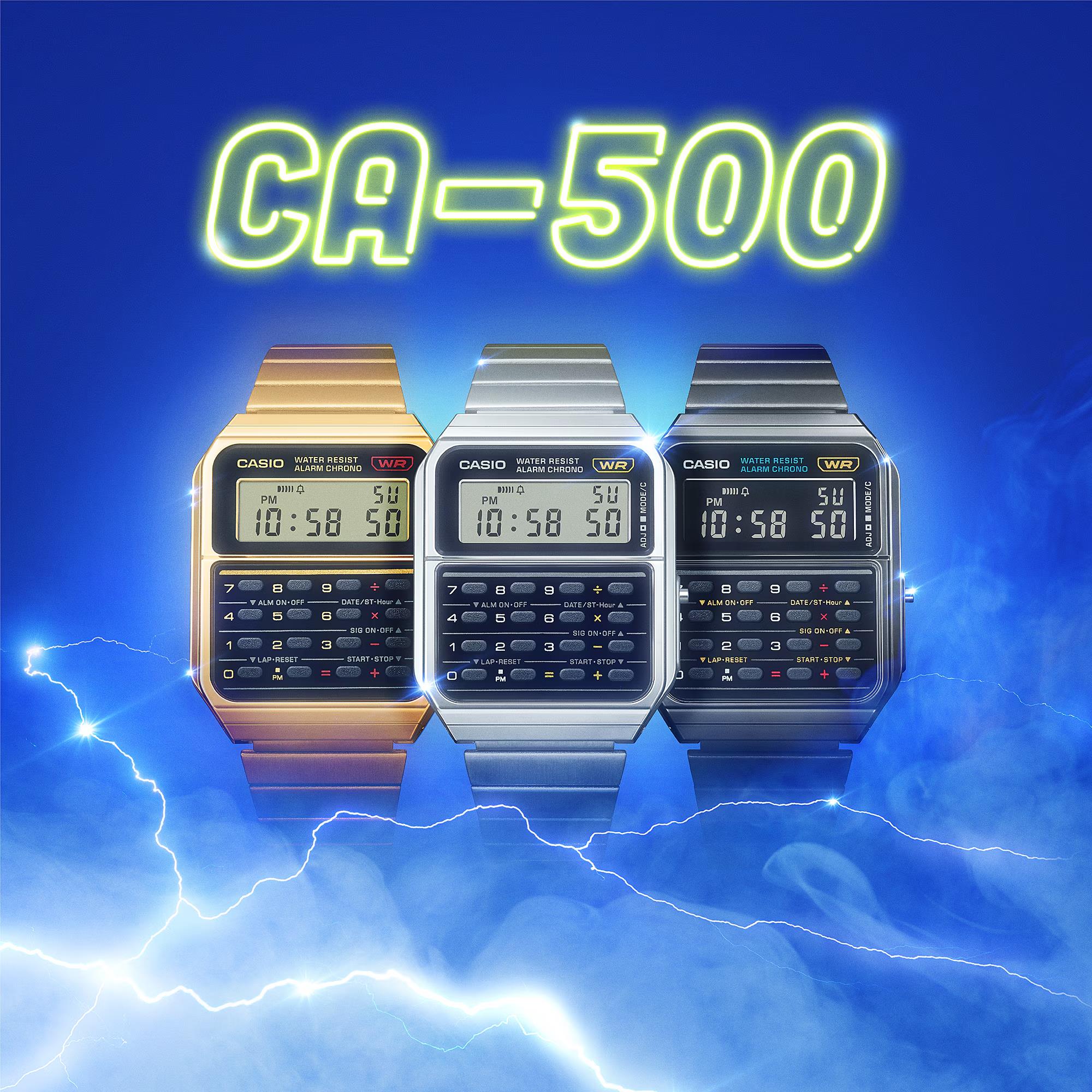 Casio Edgy Vintage Taschenrechner Schwarze Digitale Stahl Uhr CA-500WE-1AEF