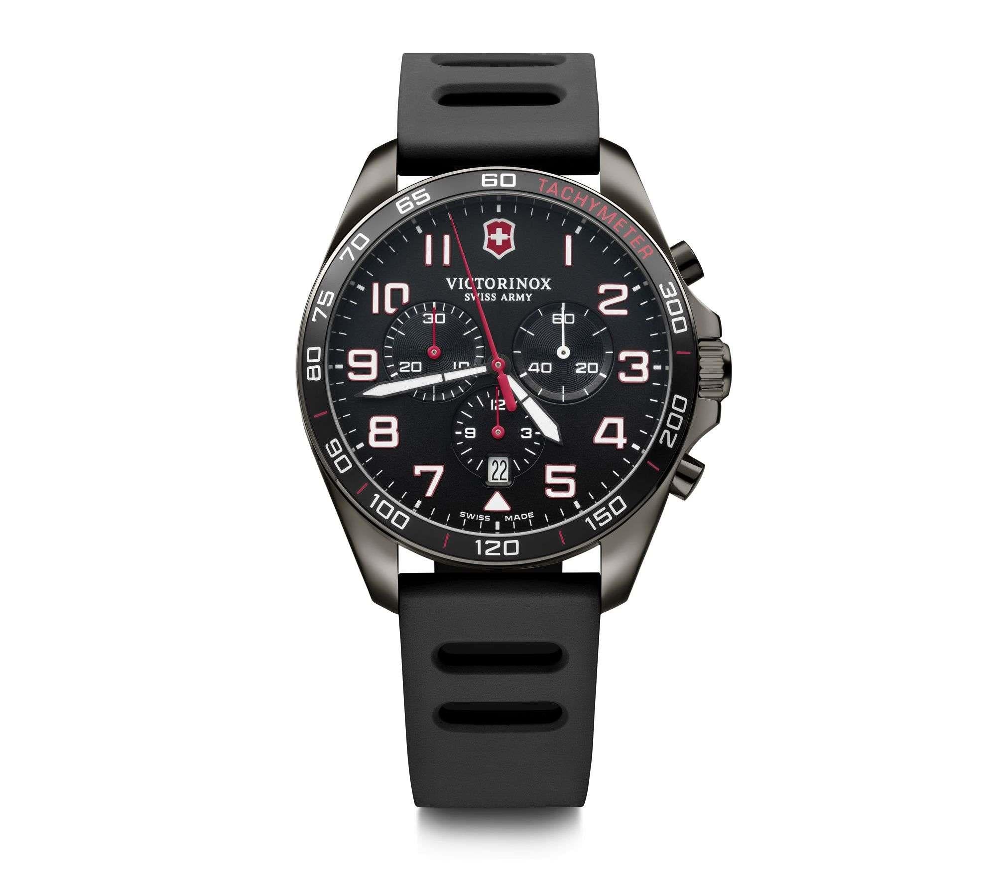Victorinox FieldForce 42mm Chronograph Schwarzes Zifferblatt Gummi Herren Quarz Uhr 241889