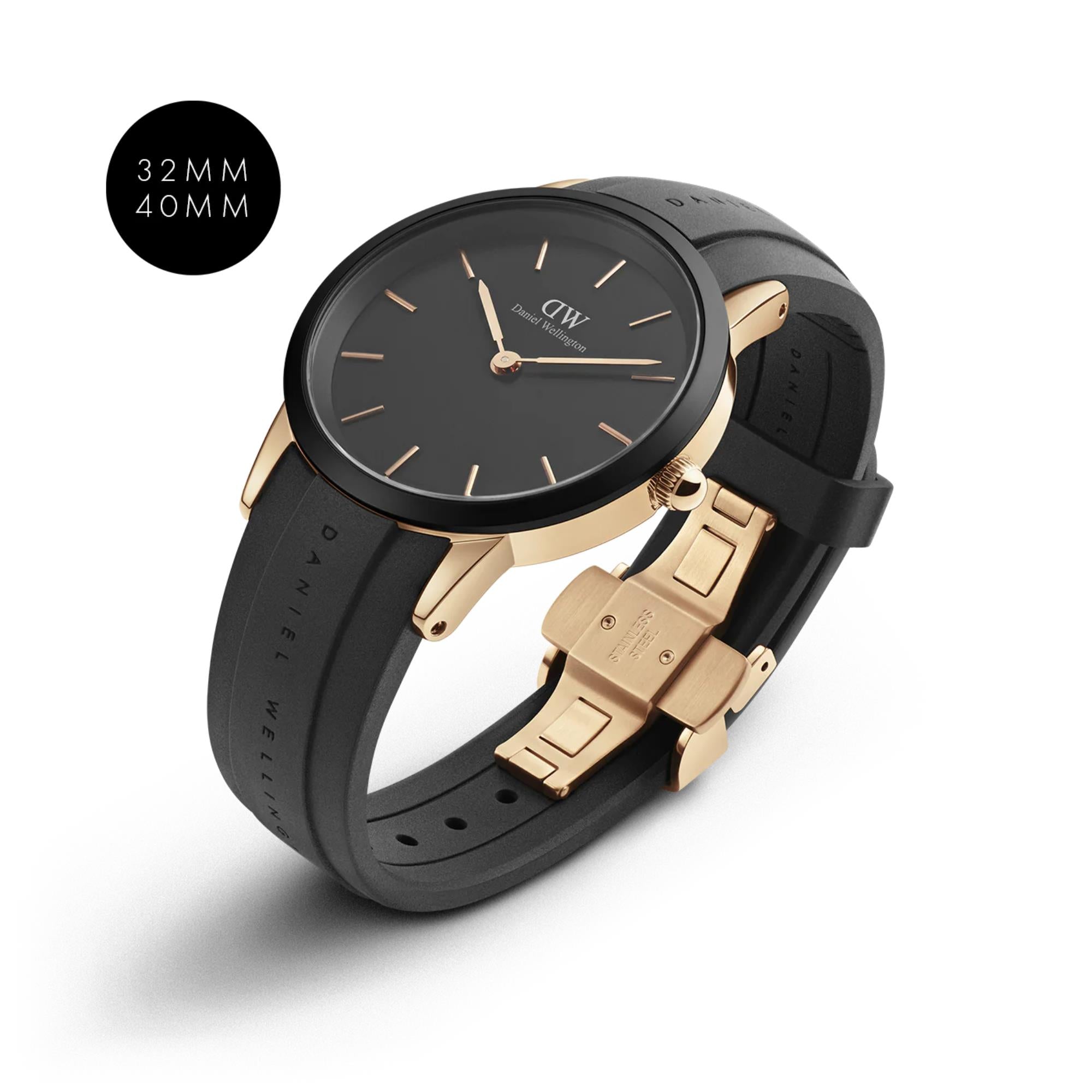 Daniel Wellington Iconic 40mm Schwarzes Zifferblatt Gummi Herren Quarz Uhr DW00100425