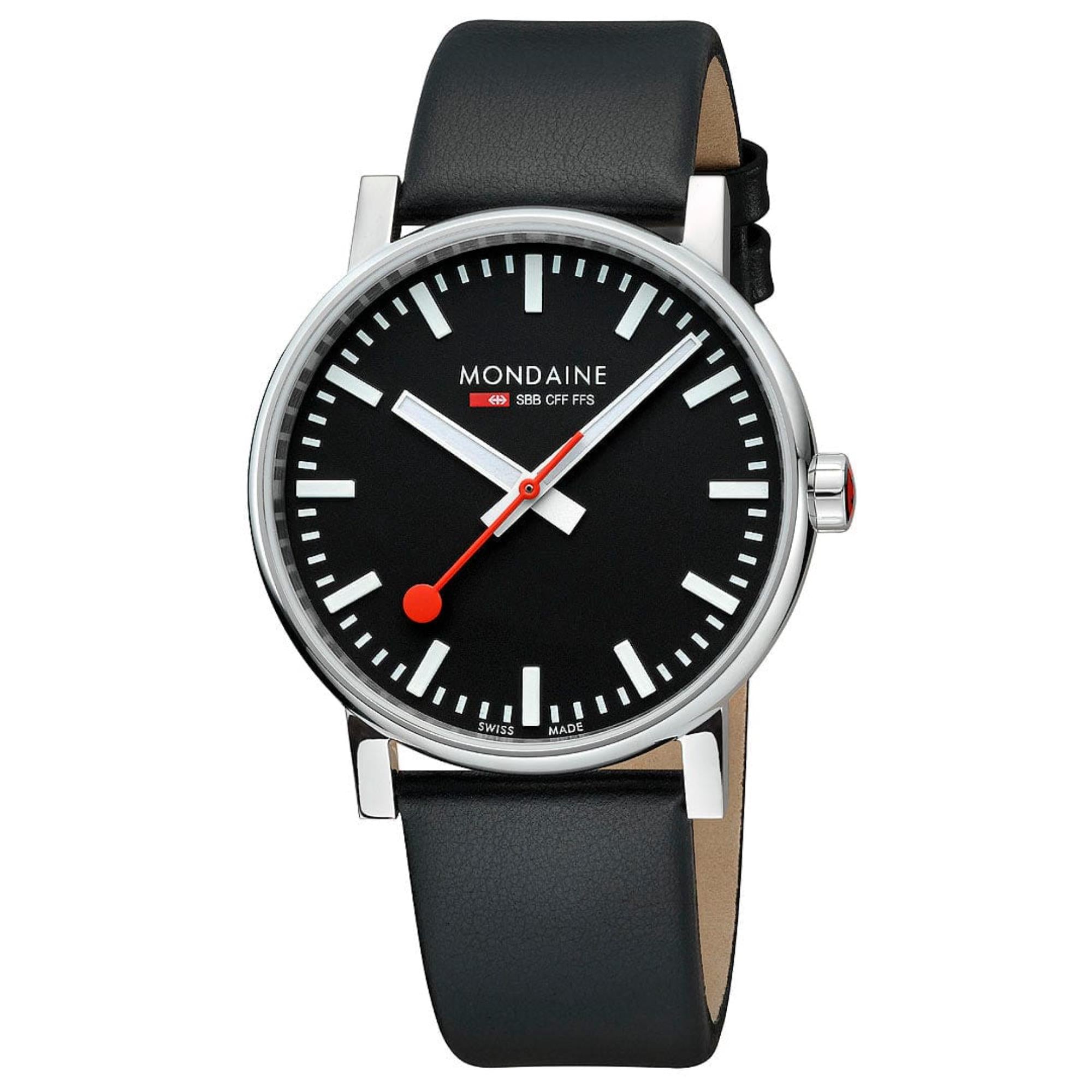 Mondaine Evo2 43mm Schwarzes Zifferblatt Leder Herren Quarz Uhr MSE.43120.LB