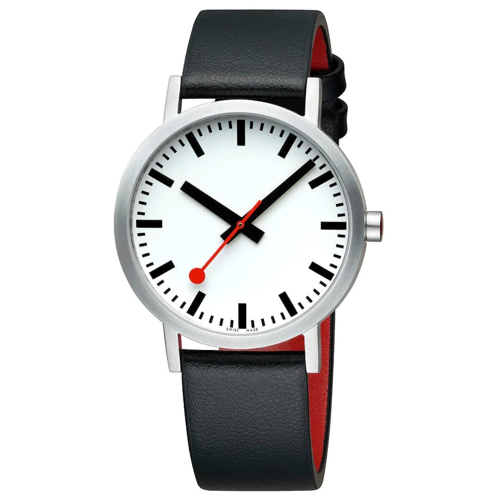 Mondaine Classic 40mm Weißes Zifferblatt Leder Herren Quarz Uhr A660.30360.16OMV