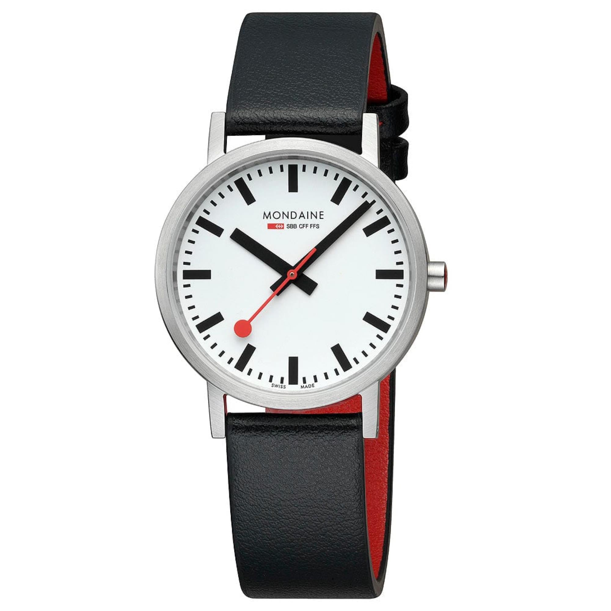 Mondaine Classic Quartz White Dial Black Leather Strap Watch A660.30314.16SBBV