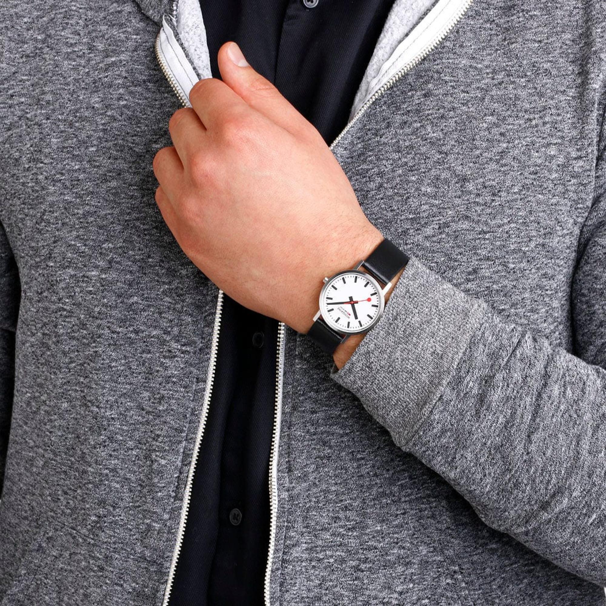 Mondaine Classic Quartz White Dial Black Leather Strap Watch A660.30314.16SBBV