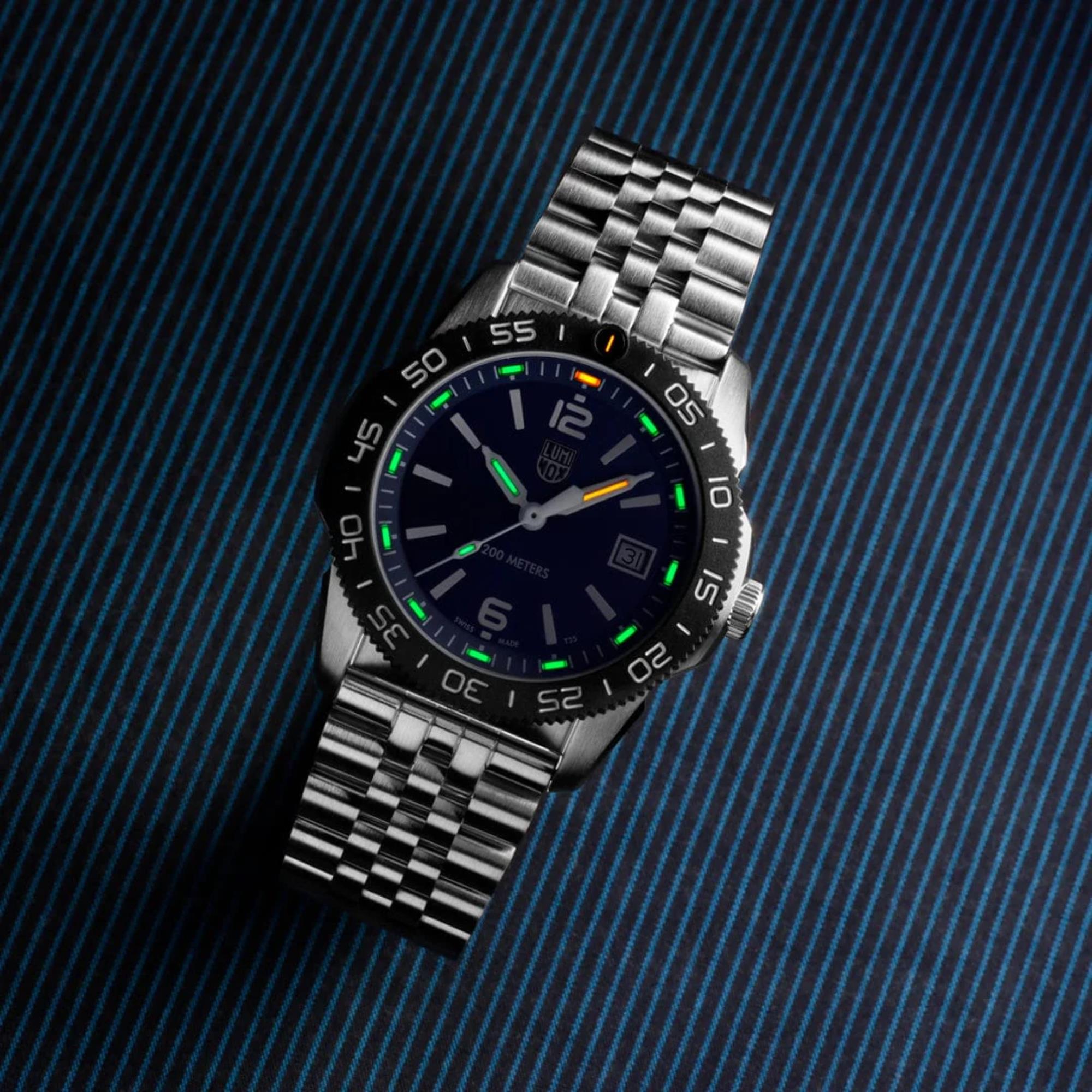 Luminox Pacific Diver Ripple Collection Quarz Blaues Zifferblatt Stahlarmband Uhr XS.3123M.SET