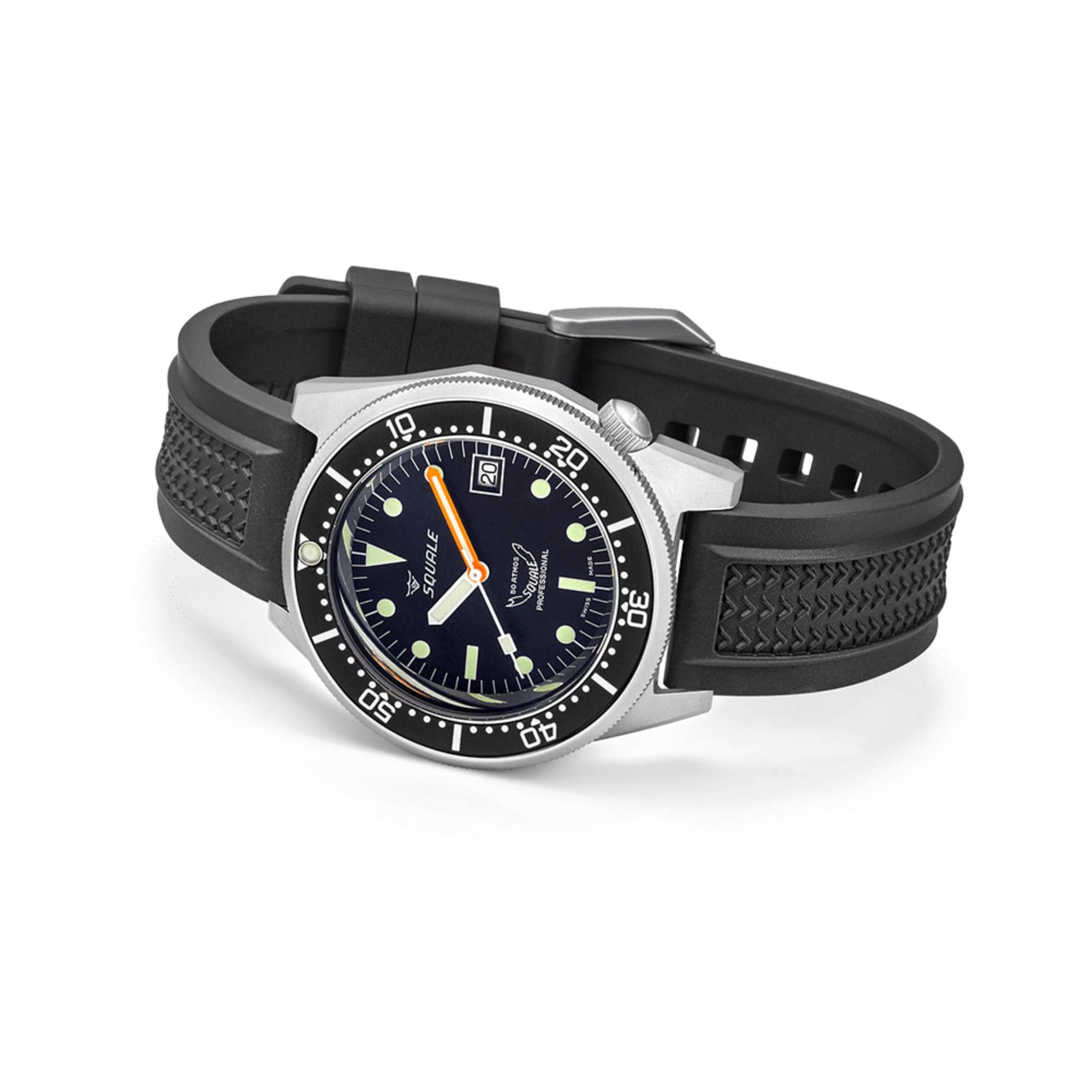 Squale 1521 Black Blasted Automatic Black Dial Rubber Strap Men's Watch 1521BKBL.VO