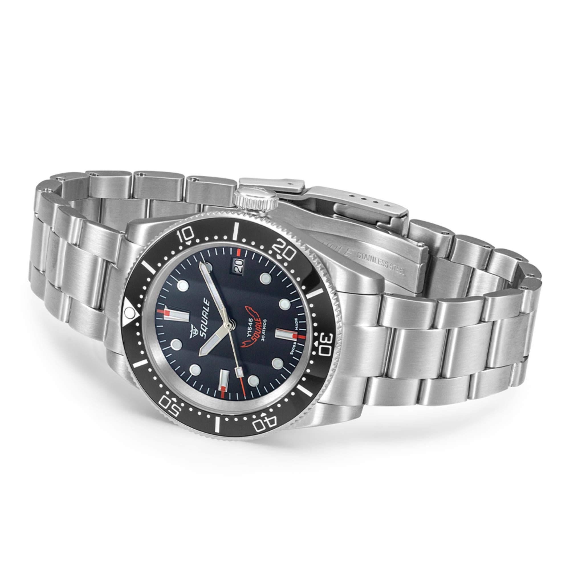Squale 1545 Automatik Schwarzes Zifferblatt Stahlarmband Herren Uhr 1545BKBKC.AC