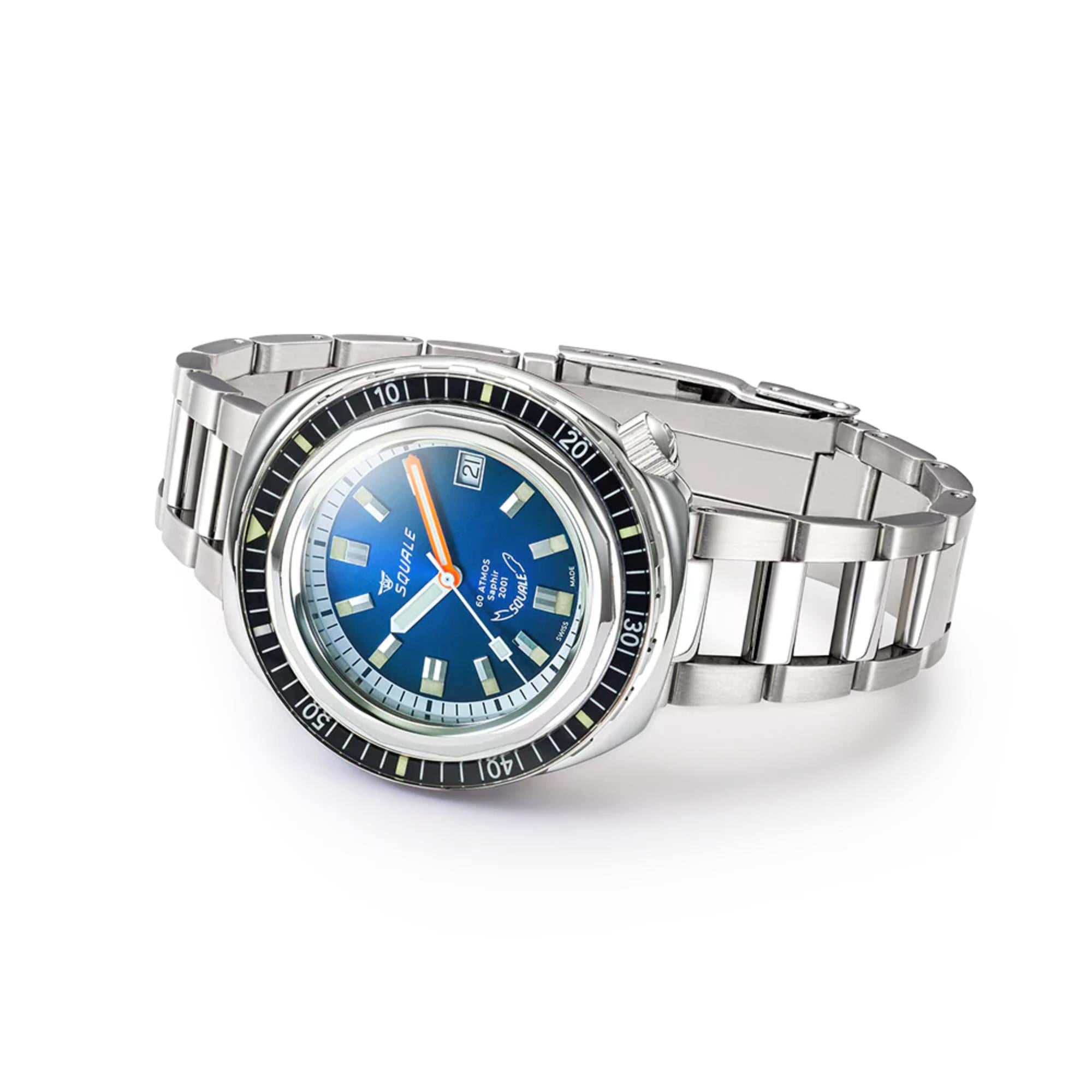 Squale 2001 Automatik Sunray Blaues Zifferblatt Stahlarmband Herren Uhr 2001BKBL.AC