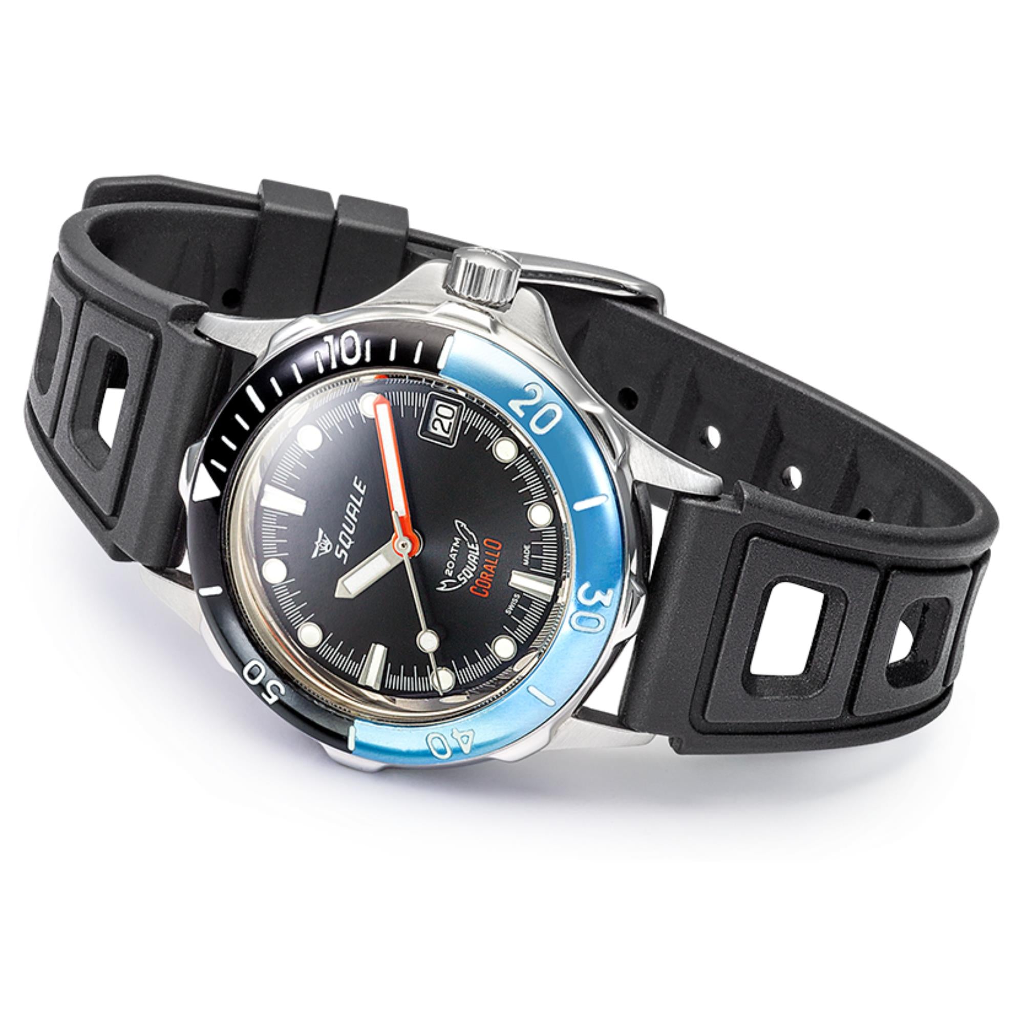 Squale Corallo NOS 2008 Limited Edition Automatik Schwarzes Zifferblatt Gummiband Herren Uhr CORALBICBK.RBK