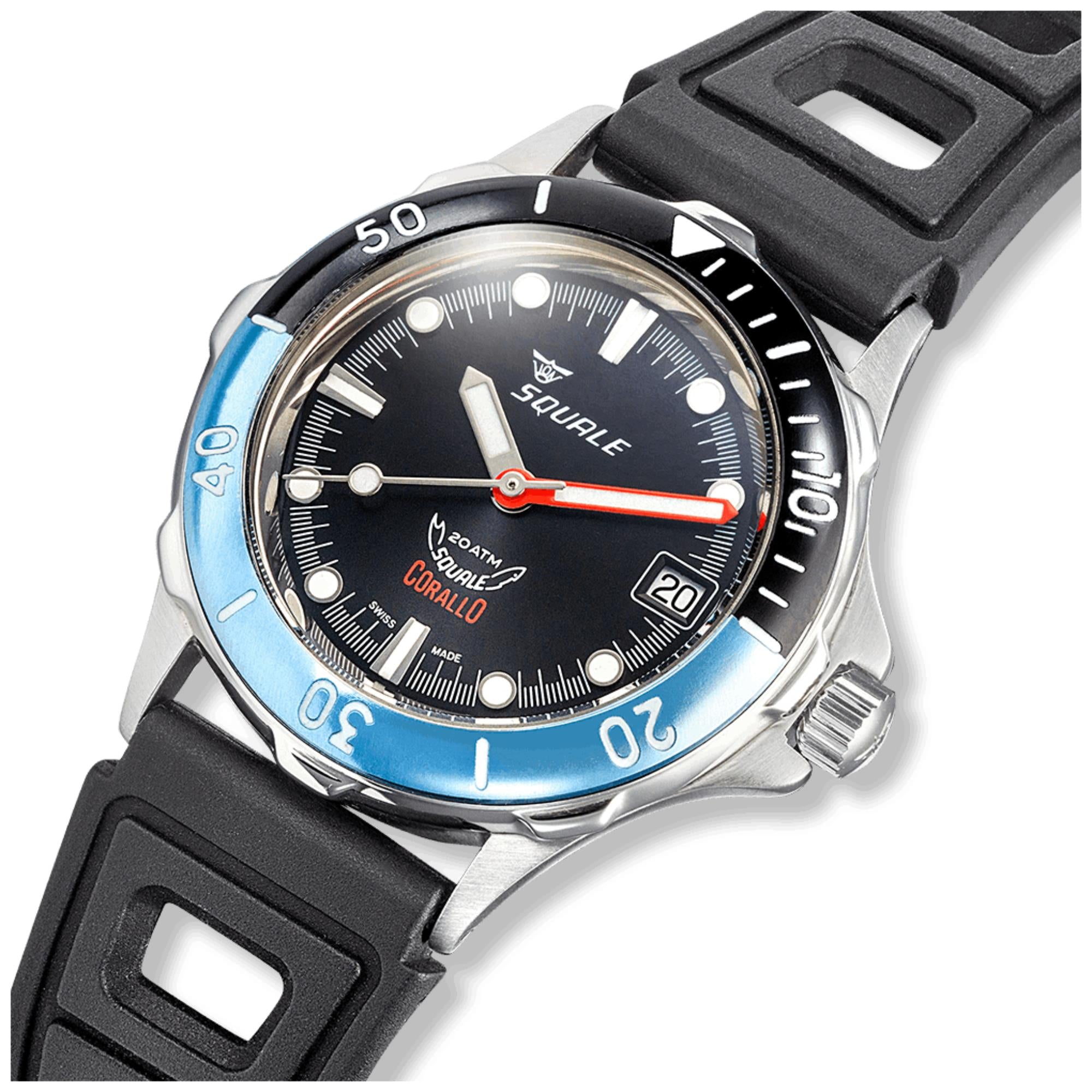 Squale Corallo NOS 2008 Limited Edition Automatik Schwarzes Zifferblatt Gummiband Herren Uhr CORALBICBK.RBK