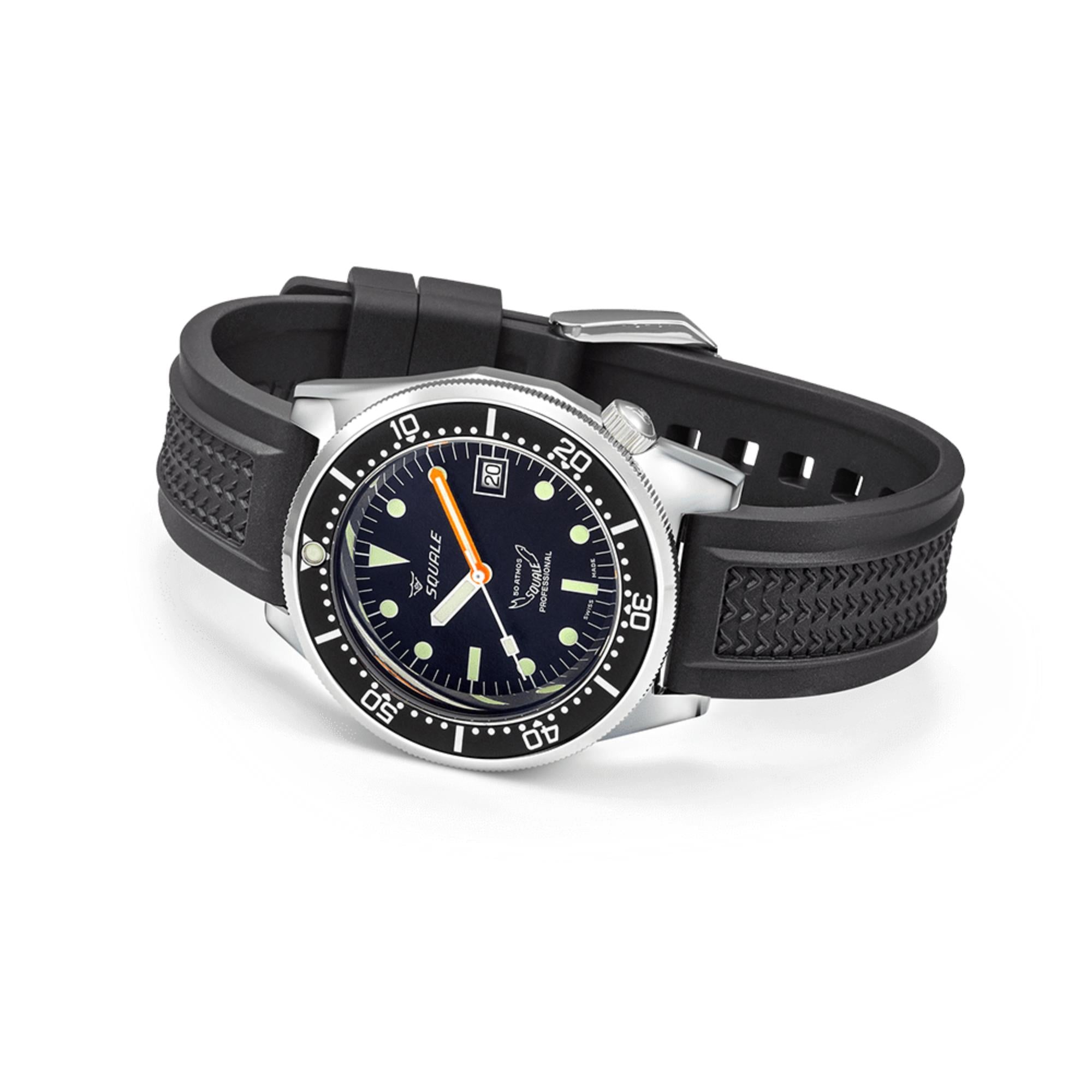 Squale 1521 Classic Automatic Black Dial Rubber Strap Men's Watch 1521CL.VO