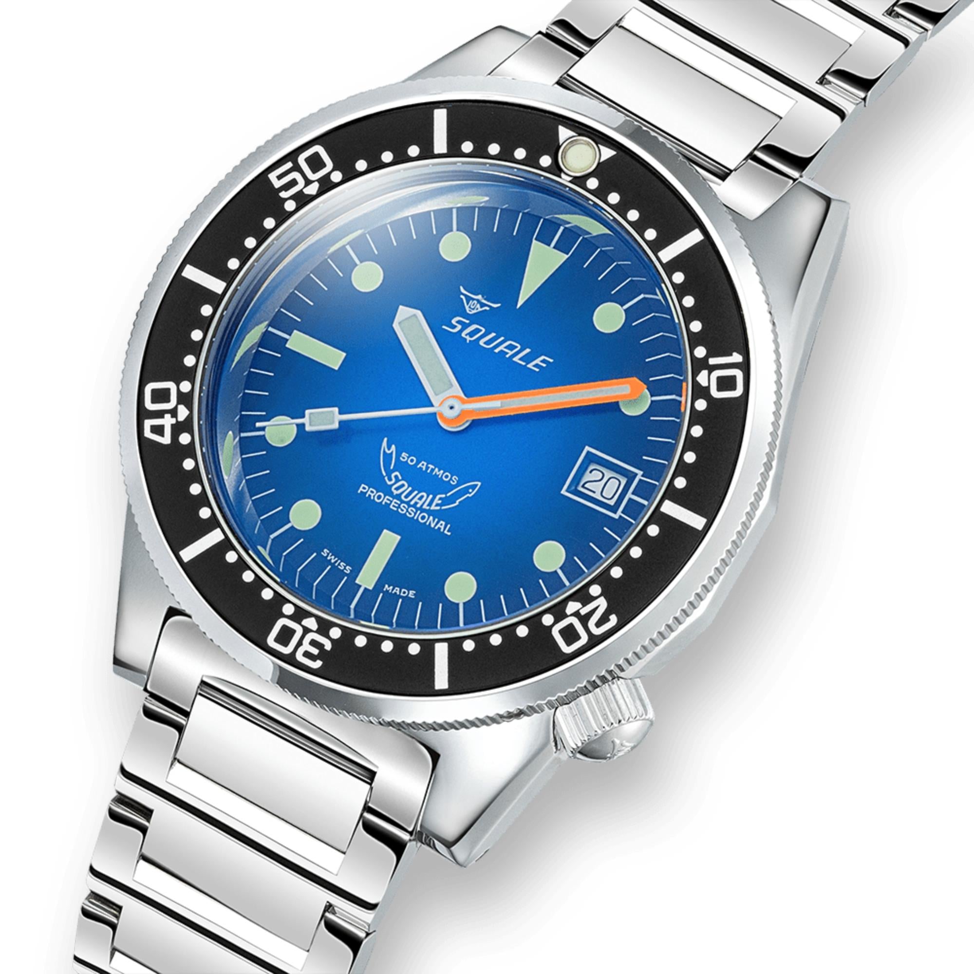 Squale 1521 Blau Ray Automatik Blauer Zifferblatt Stahlband Herren Uhr 1521PROFD.SQ20L