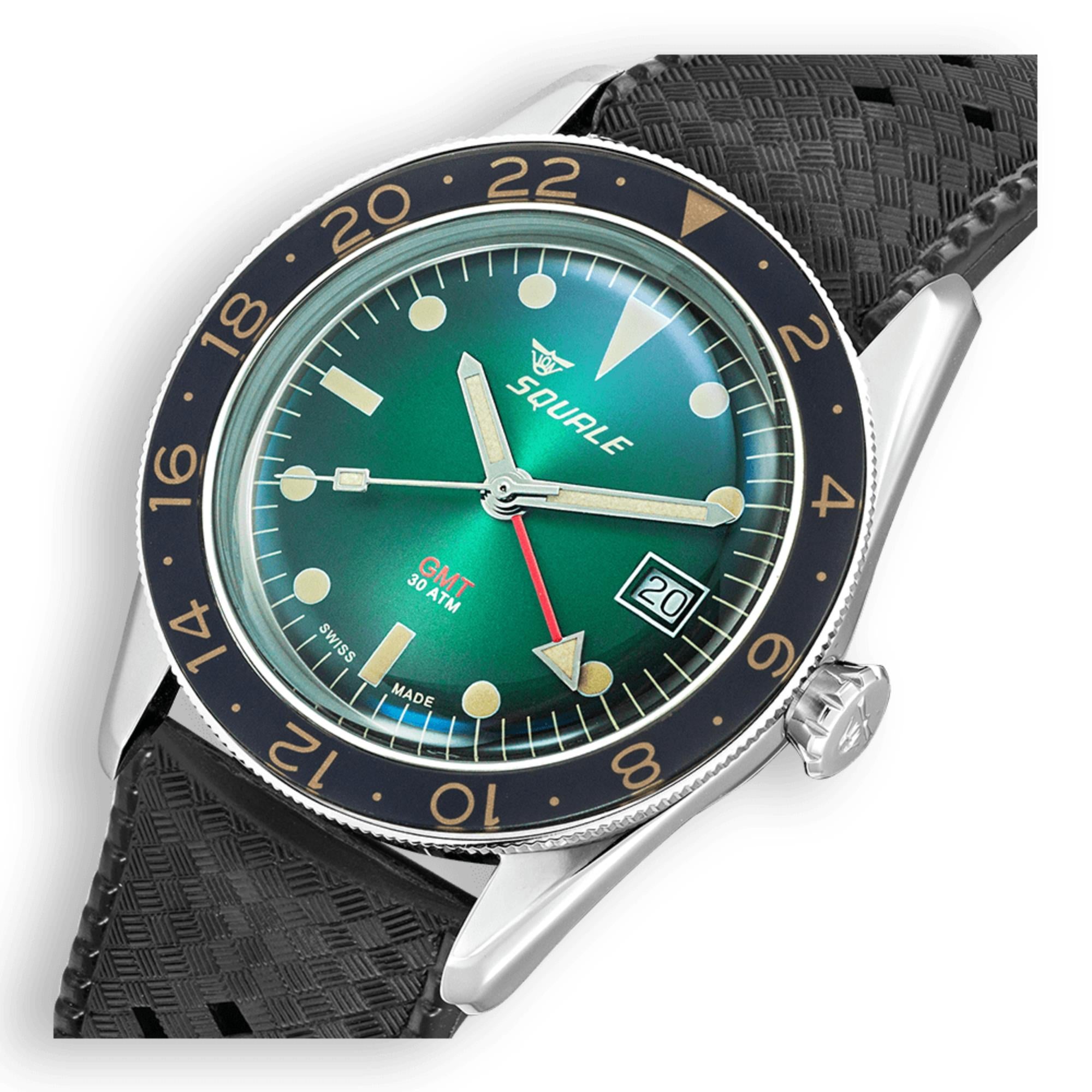 Squale Sub-39 GMT Vintage Automatik Grünes Zifferblatt Gummiband Herrenarmbanduhr SUB-39GMGR.HT