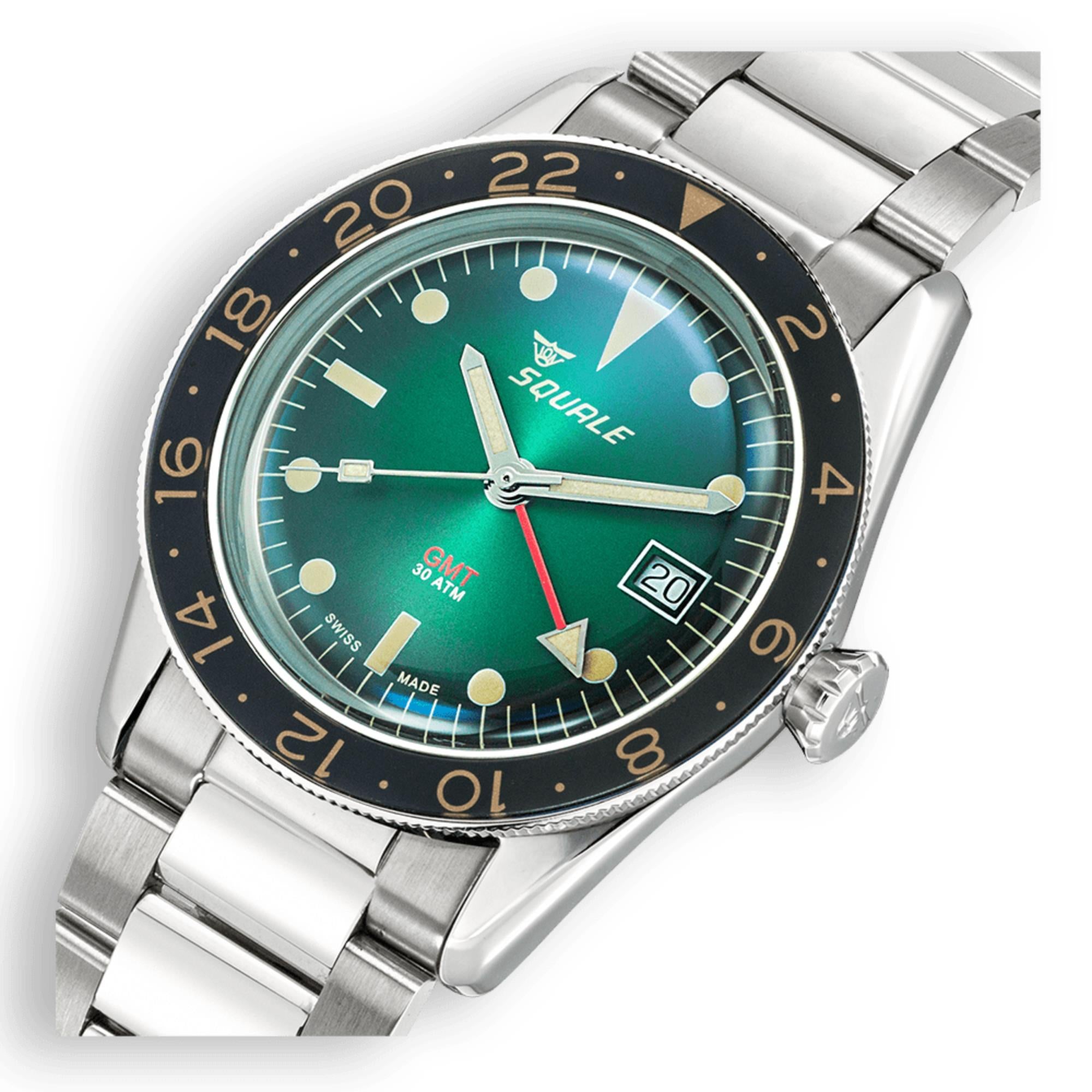 Squale Sub-39 GMT Vintage Automatik Grünes Zifferblatt Stahlband Herrenarmbanduhr SUB-39GMGR.BR22