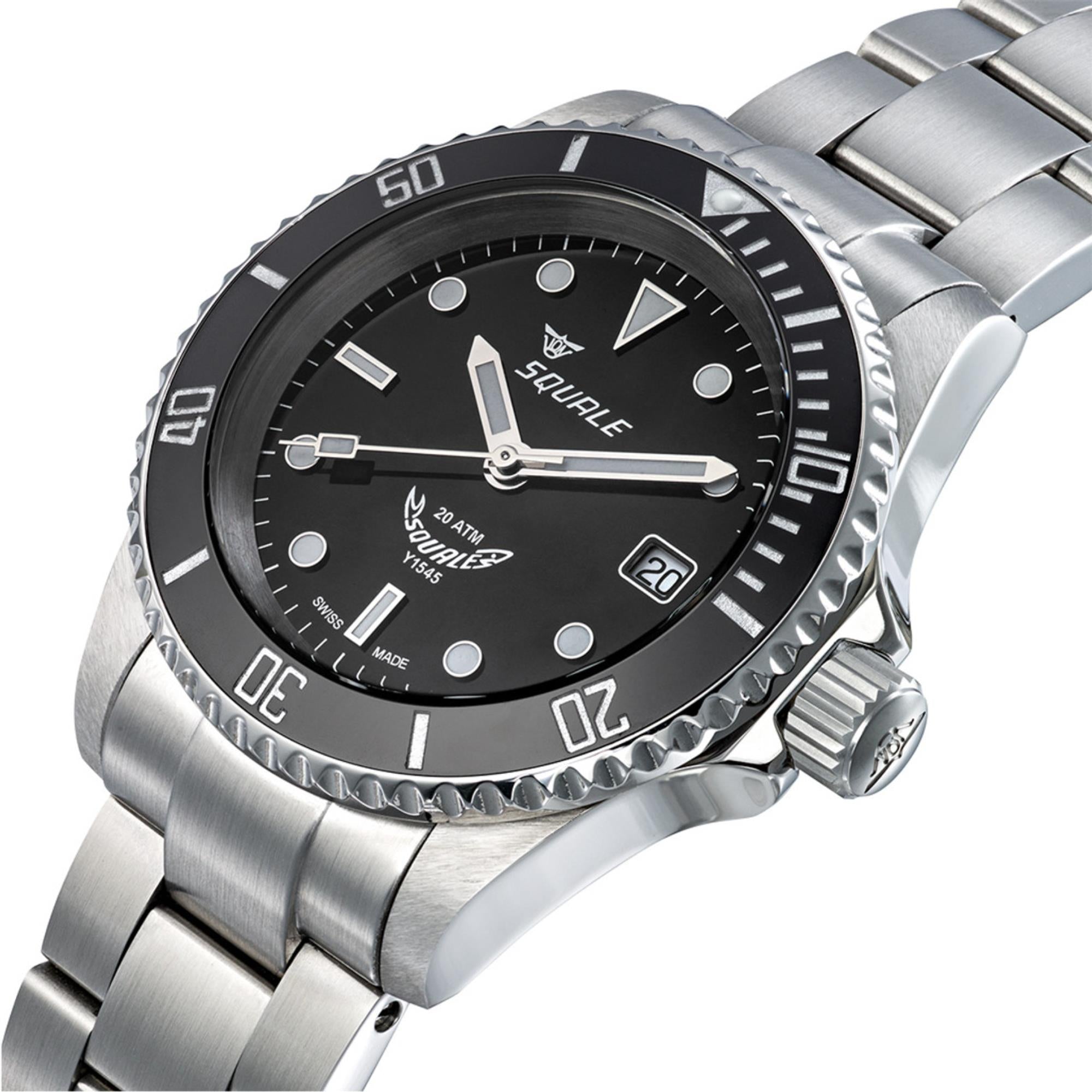 Squale 1545 Automatik Schwarzes Zifferblatt Stahlband Herrenarmbanduhr Y1545SILVE.AC