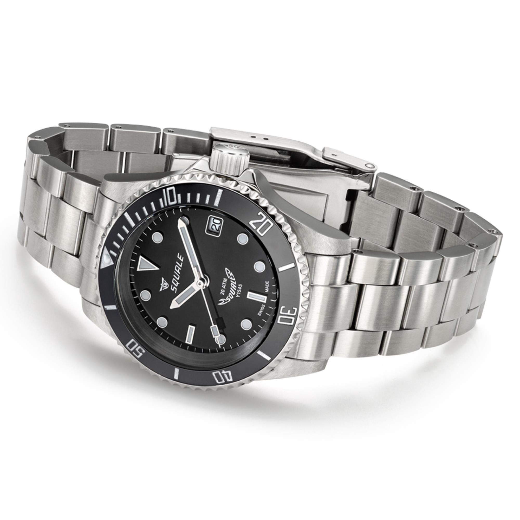 Squale 1545 Automatik Schwarzes Zifferblatt Stahlband Herrenarmbanduhr Y1545SILVE.AC