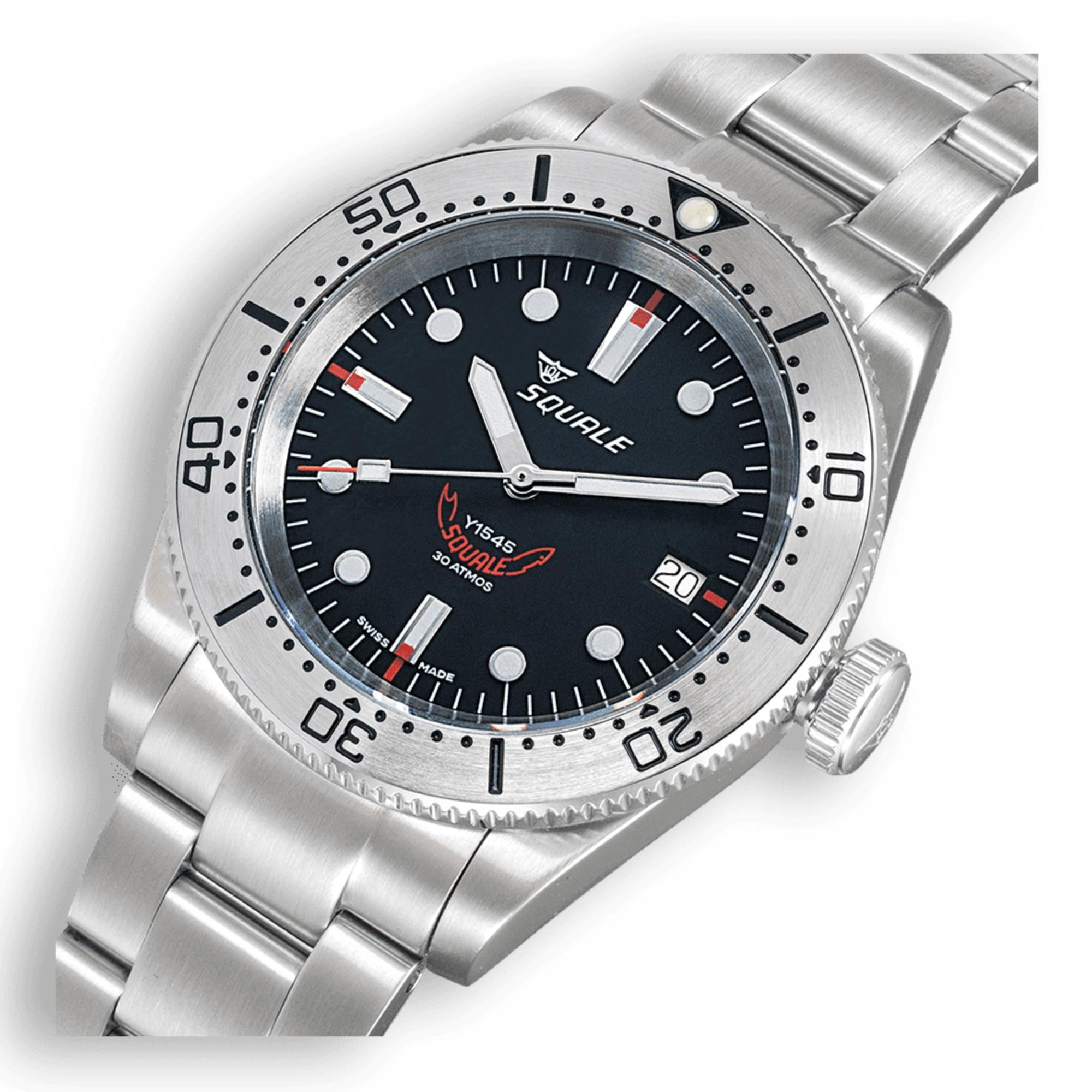 Squale 1545 Automatik Schwarzes Zifferblatt Stahlband Herrenarmbanduhr 1545SSBK.AC