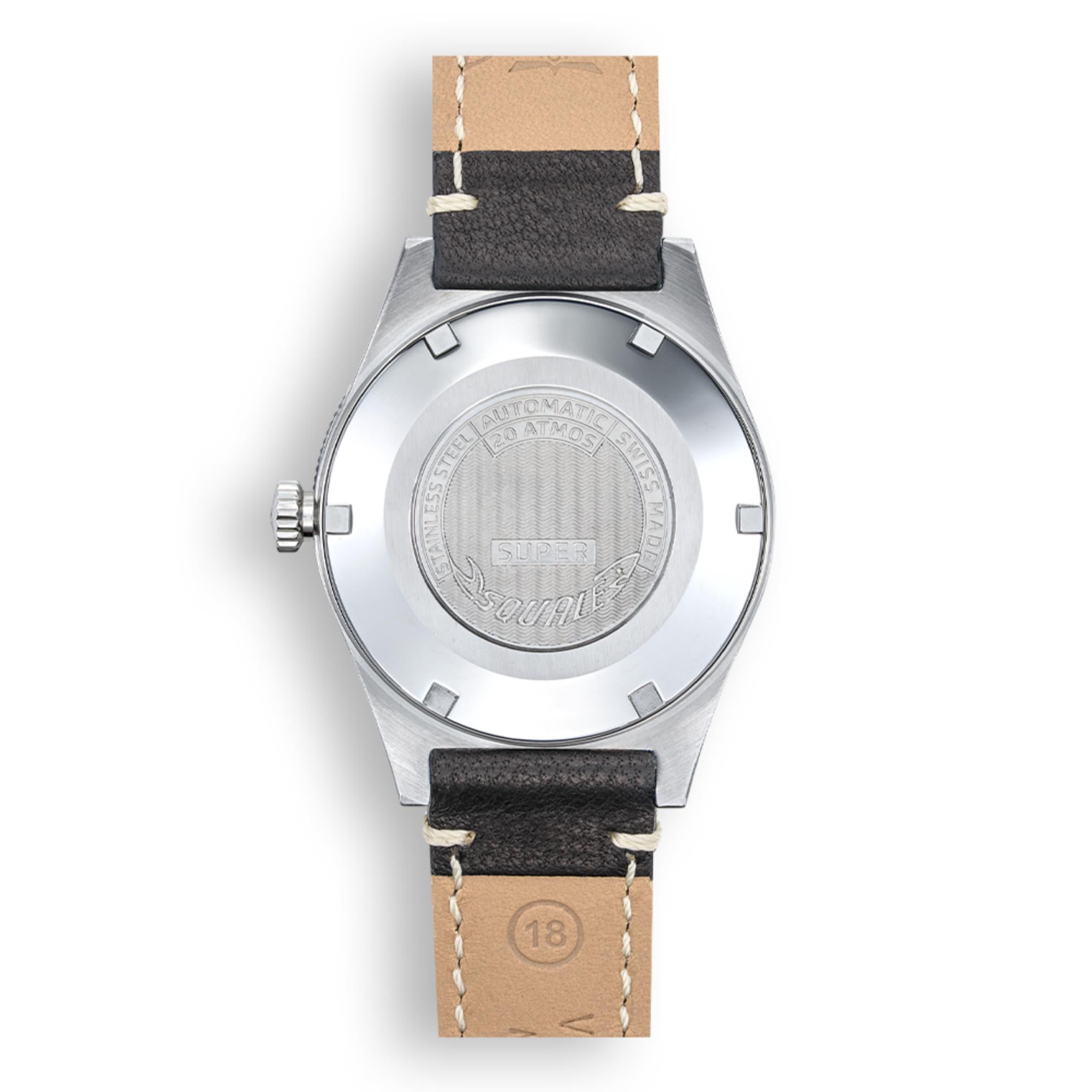 Squale Super-Squale Sunray Automatik Schwarzes Zifferblatt Lederband Herrenarmbanduhr SUPERSSBK.PN