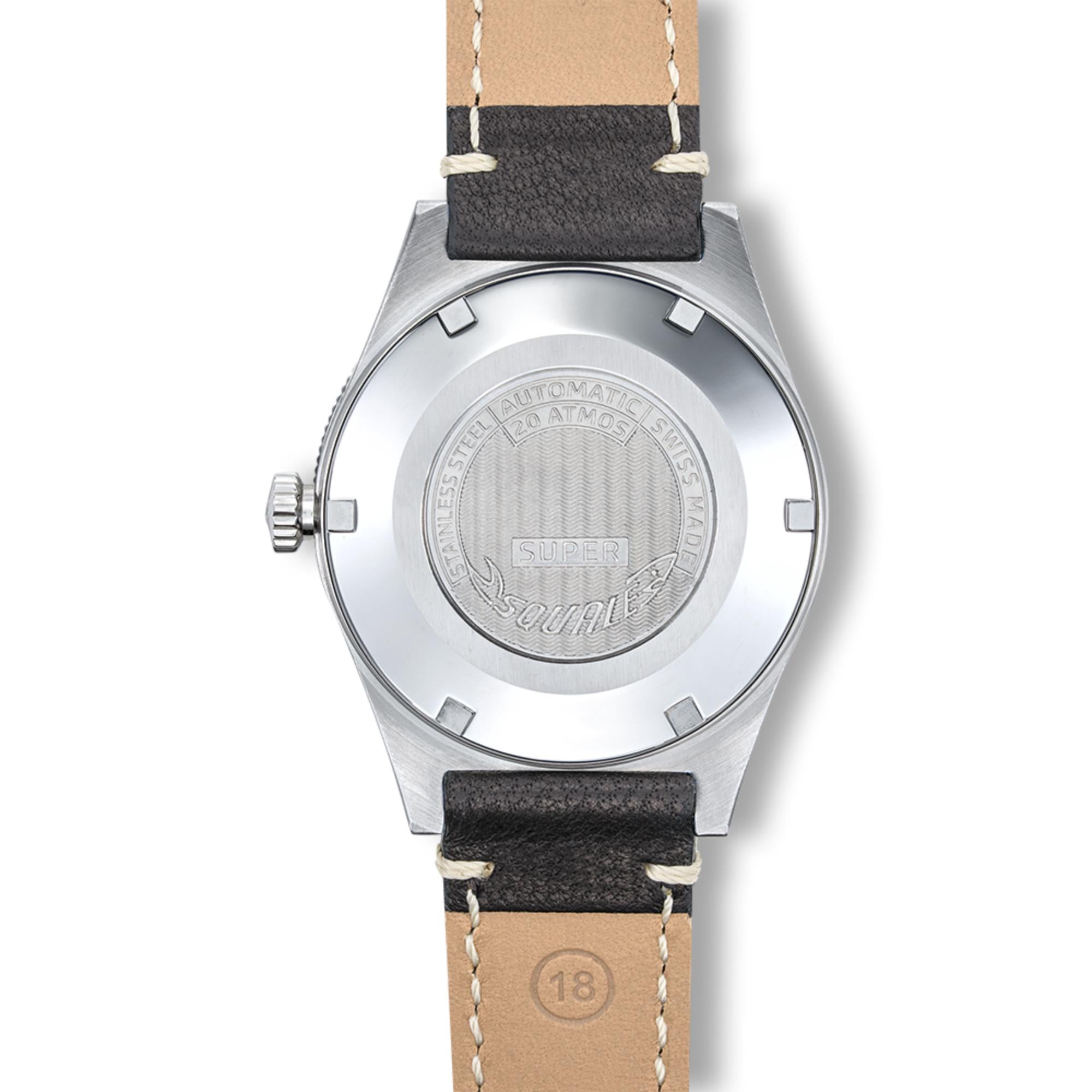 Squale Super-Squale Große Pfeile Automatik Schwarzes Zifferblatt Lederarmband Herren Uhr SUPERSSABK.PN