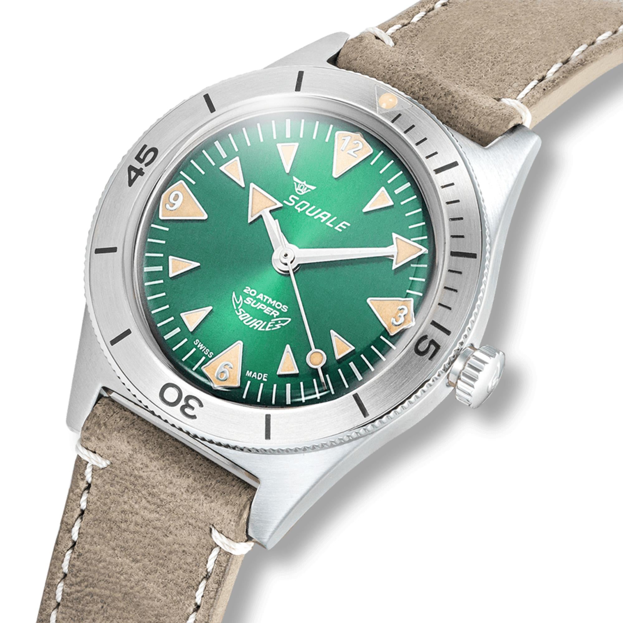 Squale Super-Squale Große Pfeile Automatik Grünes Zifferblatt Lederarmband Herren Uhr SUPERSSAGR.PTO