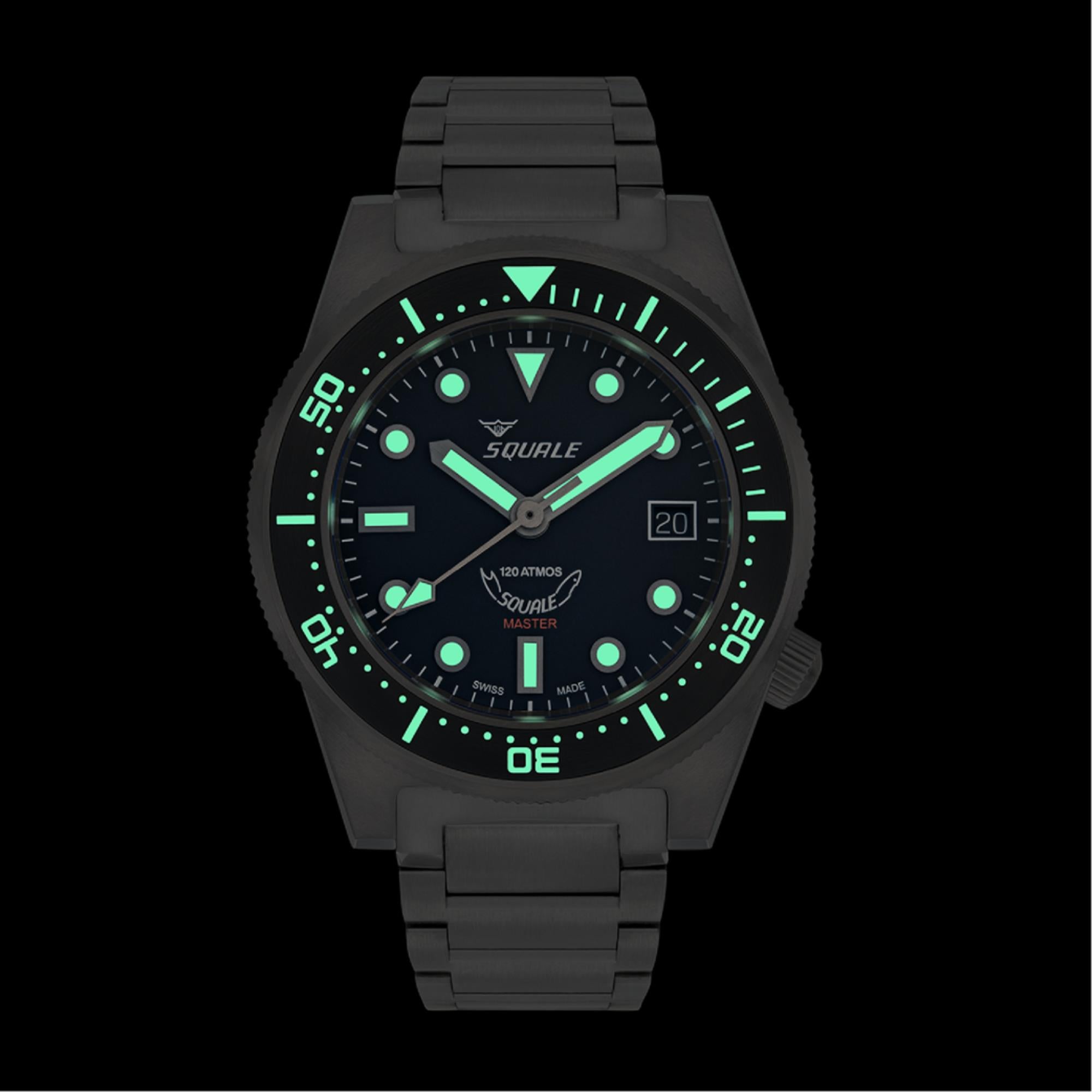 Squale Master Titan 65. Jubiläum Automatik Schwarzes Zifferblatt Titanarmband Herren Uhr MASTIBKBK.TI20
