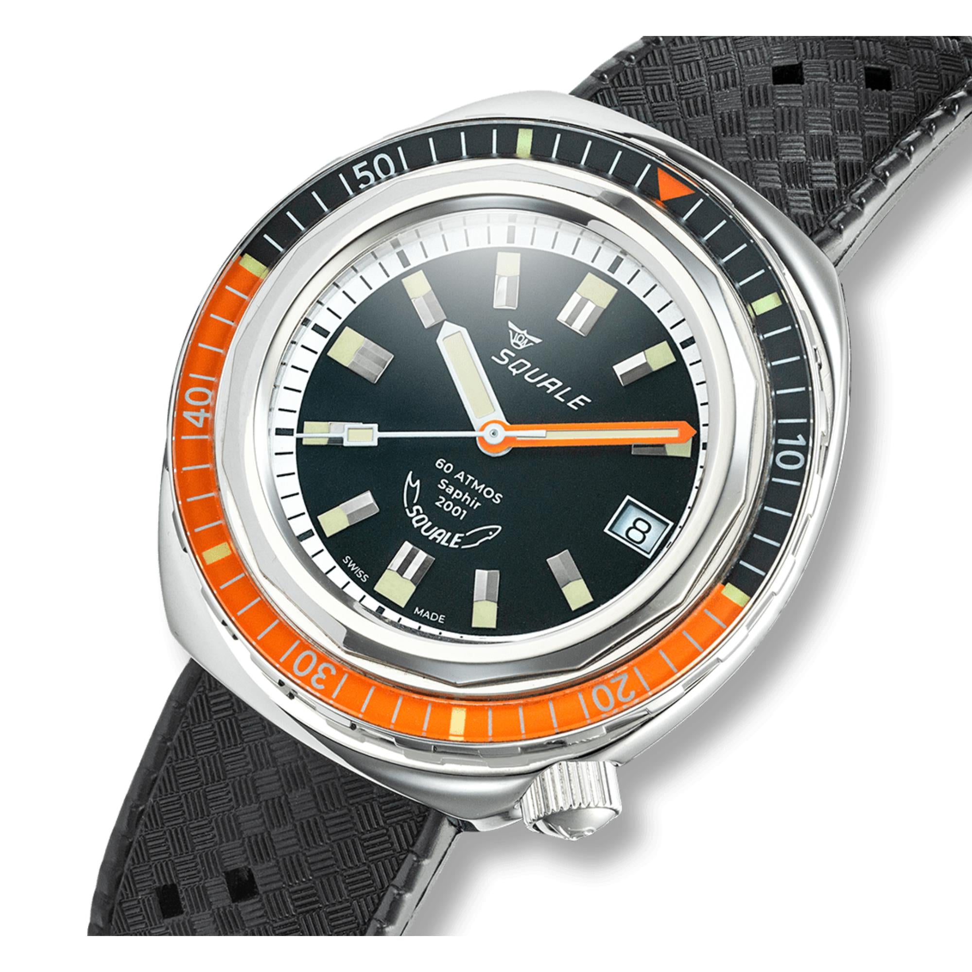Squale 2001 Heritage Automatik Schwarzes Zifferblatt Gummiarmband Herren Uhr 2001LAVAL.HT
