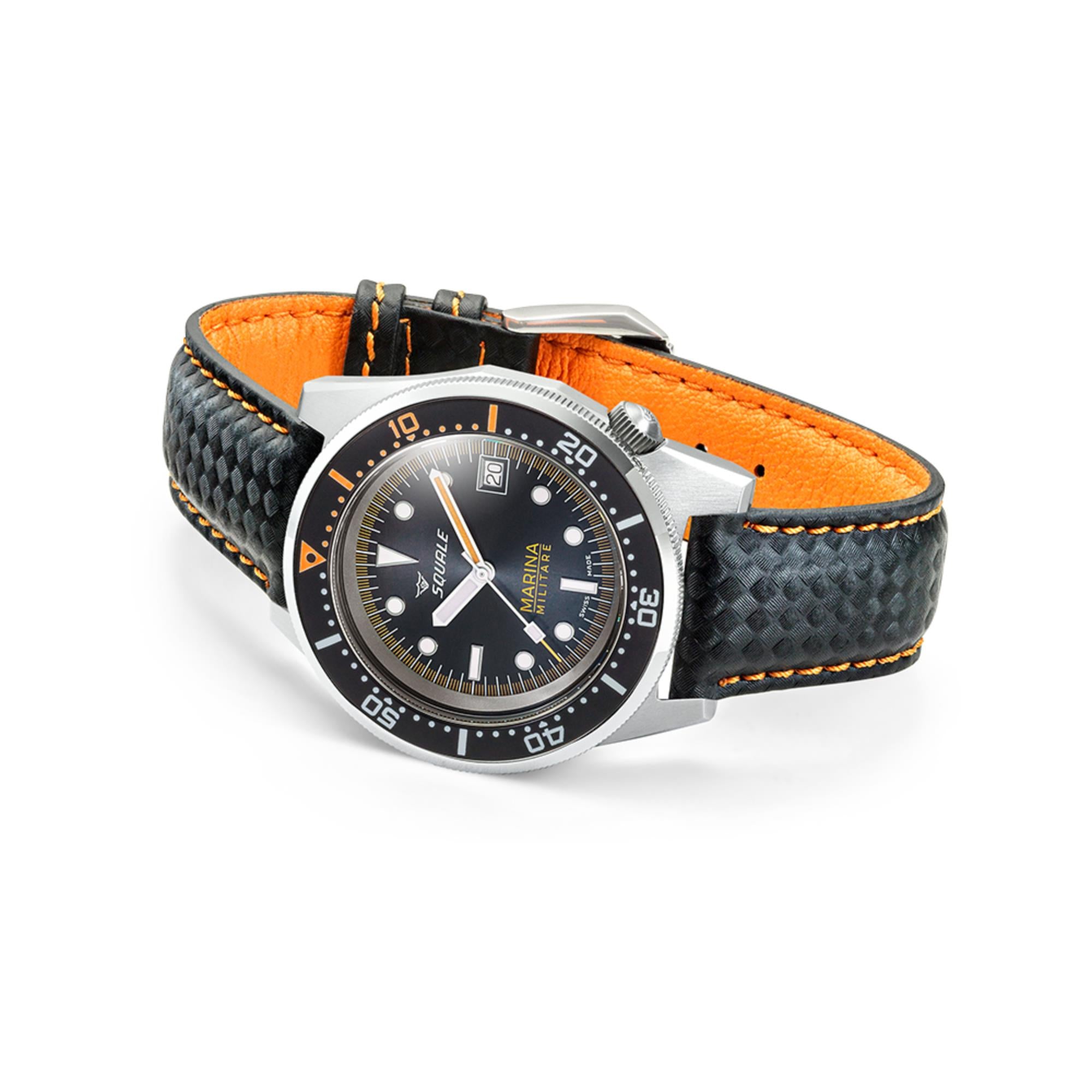 Squale 1521 Marina Militare Automatik Schwarzes Zifferblatt Mikrofaserarmband Herren Uhr 1521MARINA.MIBK