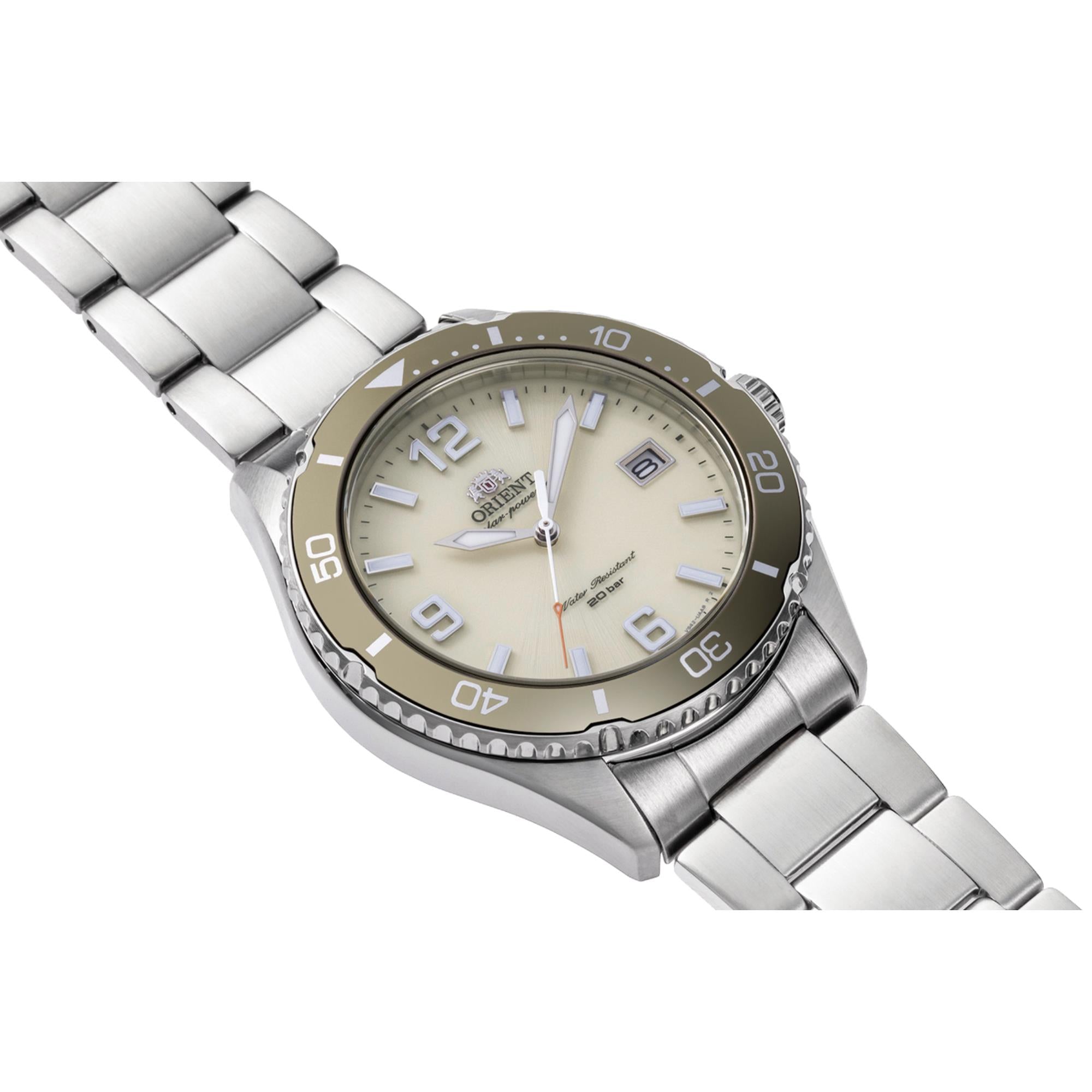 Orient Mako 40mm Ivory Dial Steel Mens Solar Watch RA-WJ0003S10B