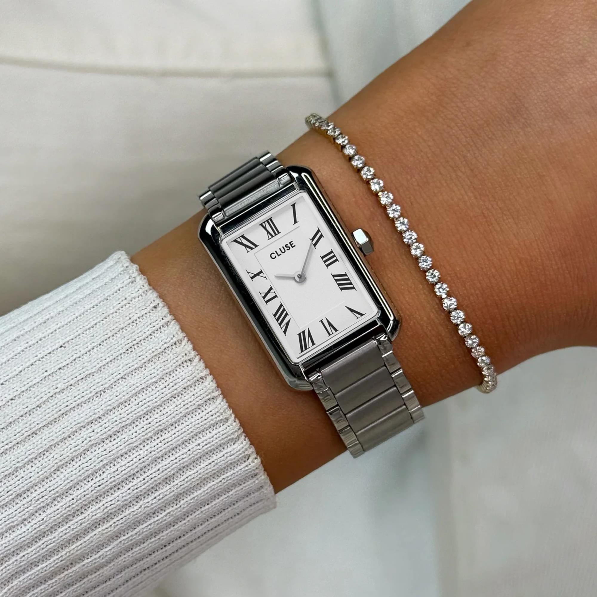 CLUSE Belisenna Quartz Weißes Zifferblatt Stahlarmband Damen Uhr CW15002