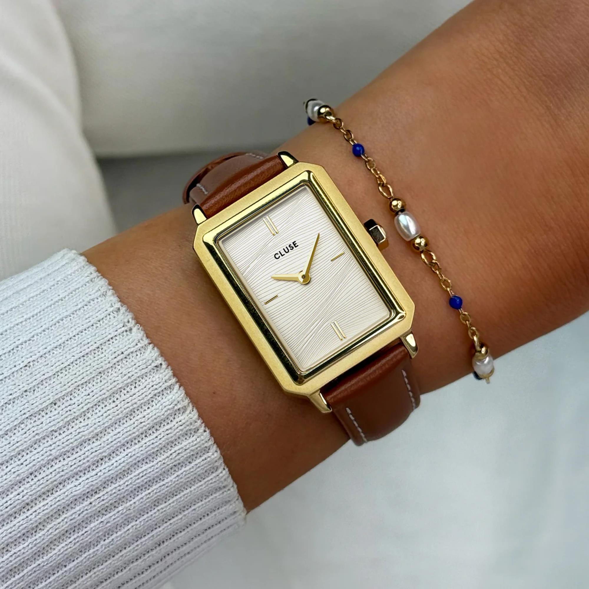 CLUSE Fluette Quartz Weißes Zifferblatt Lederarmband Damen Uhr CW11515