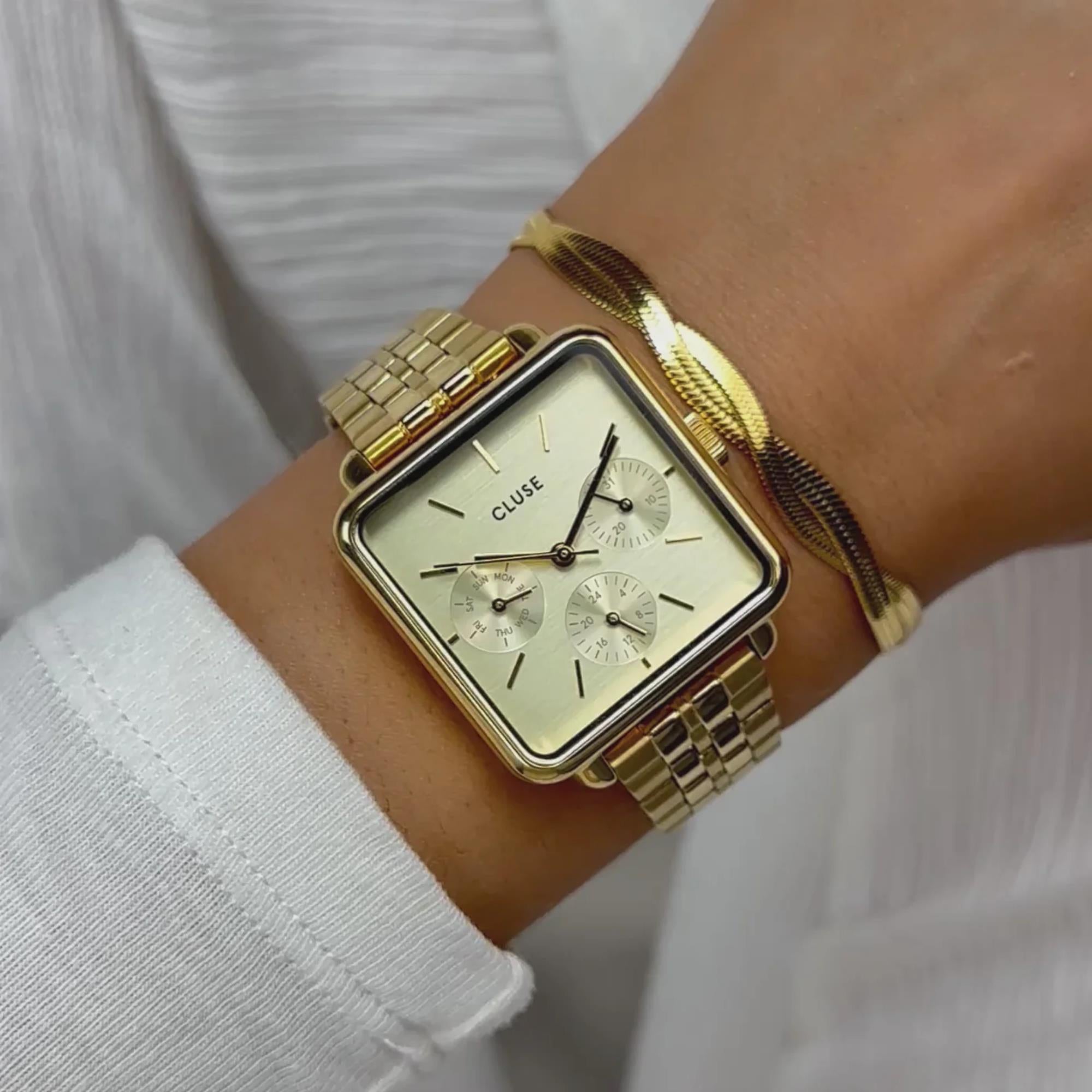 CLUSE La Tétragone Quarz Chronograph Weißes Zifferblatt Stahlarmband Damenuhr CW13801