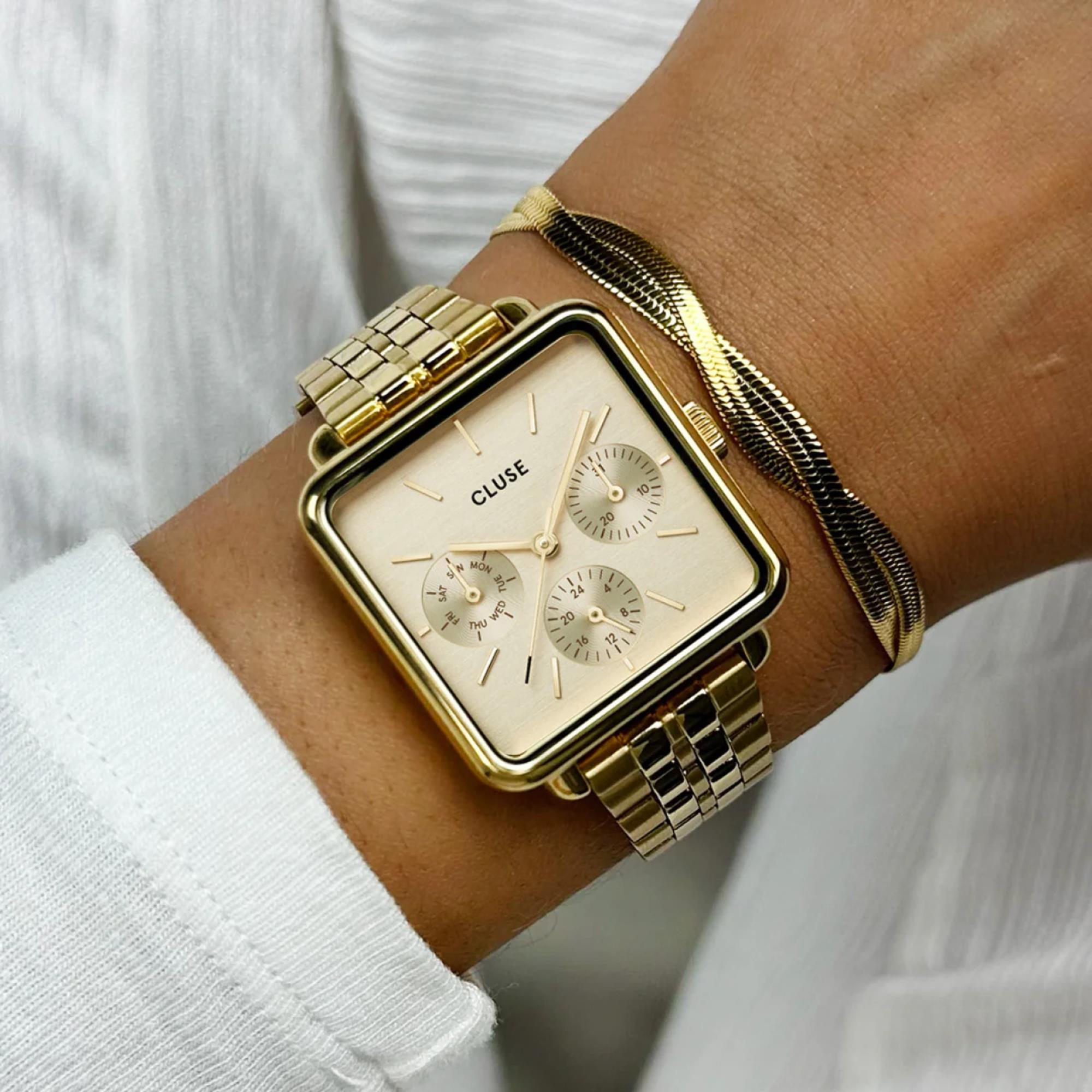CLUSE La Tétragone Quarz Chronograph Weißes Zifferblatt Stahlarmband Damenuhr CW13801