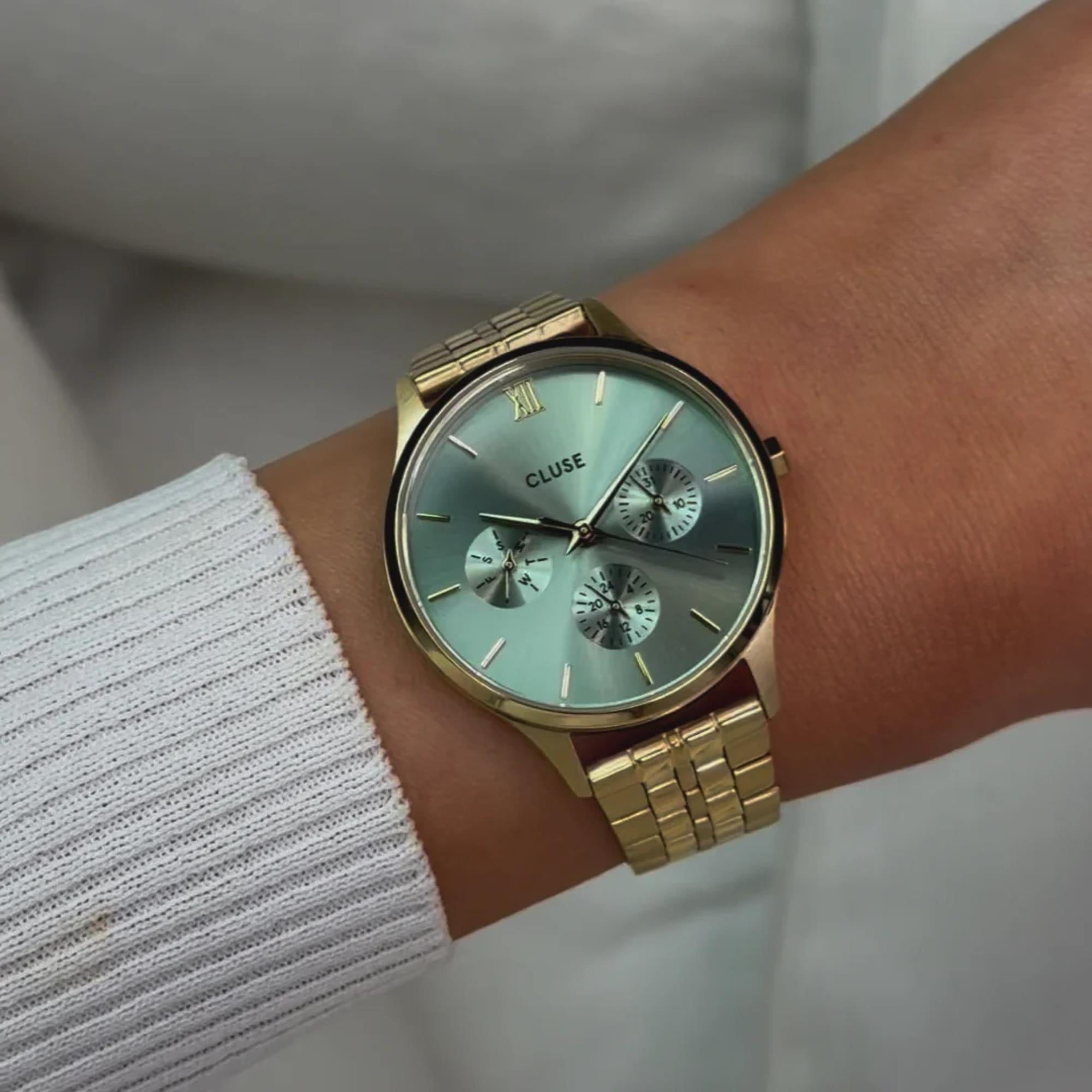 CLUSE Minuit Quarz Chronograph Grünes Zifferblatt Stahlarmband Damenuhr CW10709
