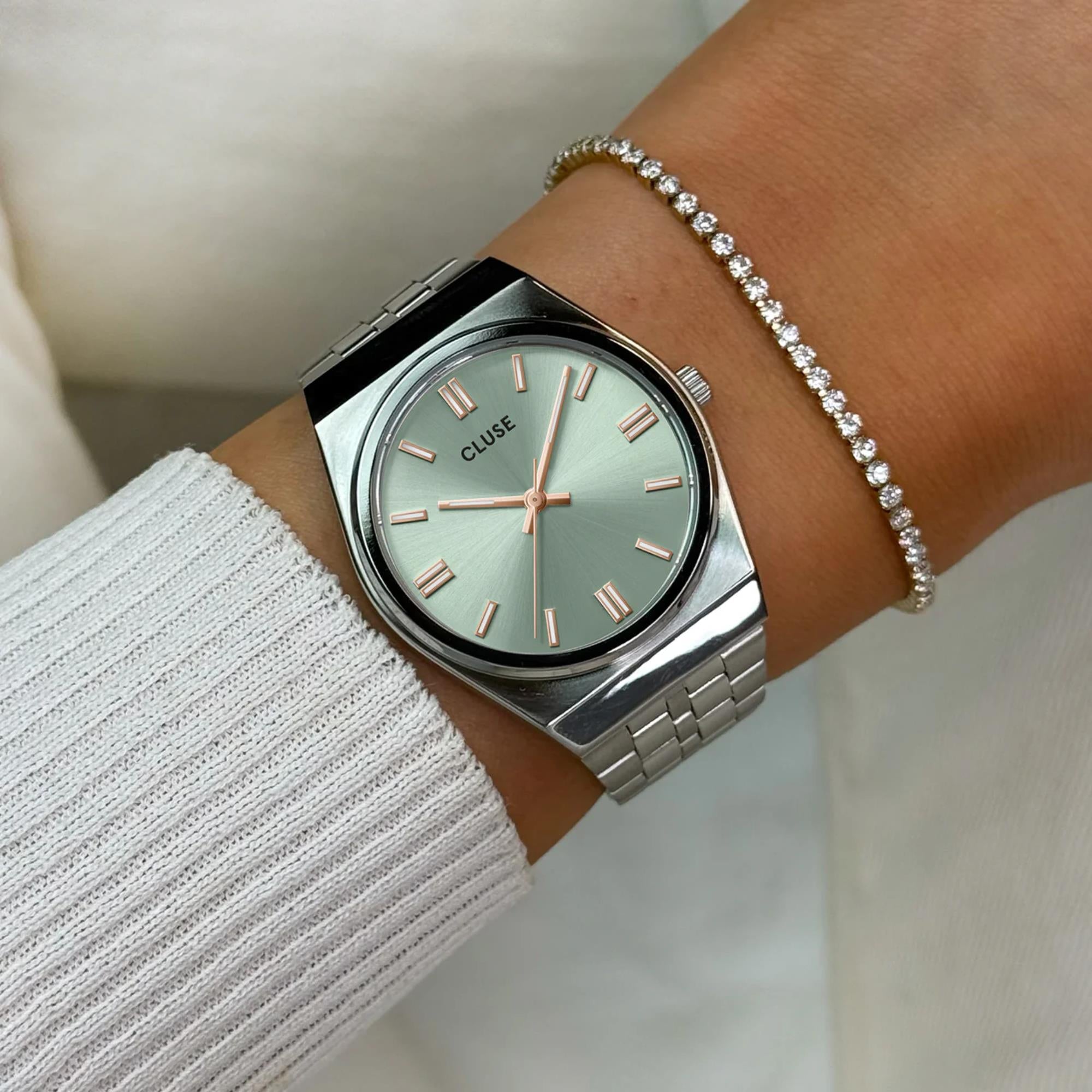 CLUSE Retro 70's Quartz Green Dial Steel Strap Women's Watch CW35103