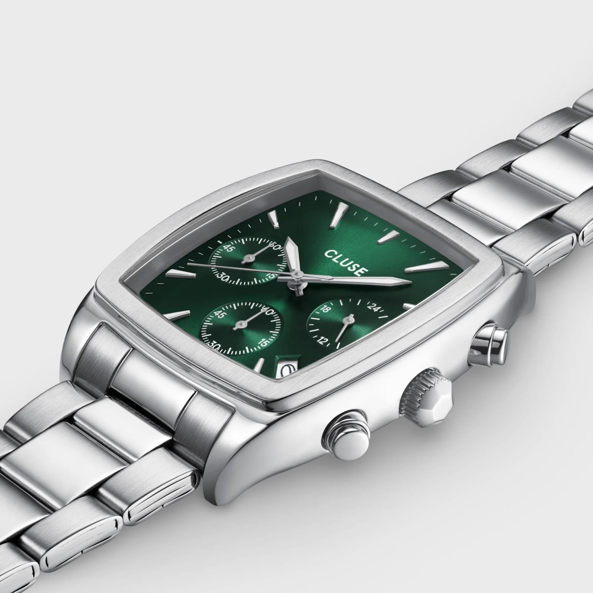 CLUSE Quartaut Quarz Chronograph Grünes Zifferblatt Stahlarmband Herrenuhr CW52002