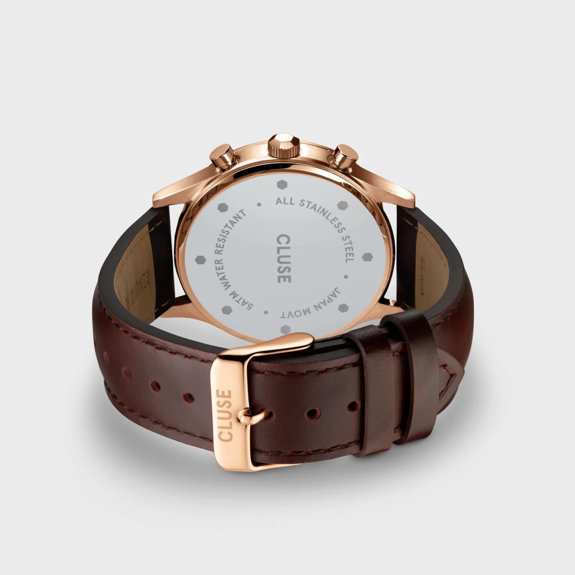 CLUSE Anthéor Quarz Chronograph Blaues Zifferblatt Lederarmband Herrenuhr CW21009