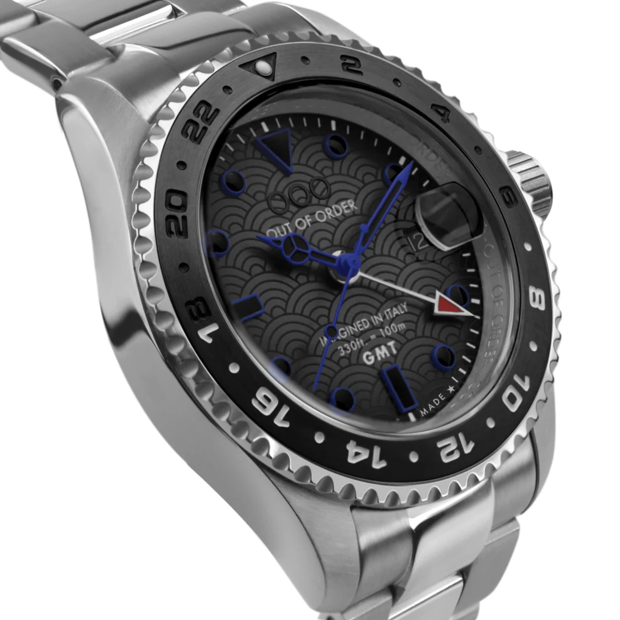 Out of Order Swiss GMT Tokyo Shibuya Ultra Brushed Grey Dial Steel Strap Men's Watch OOO.001-19.TS.SS