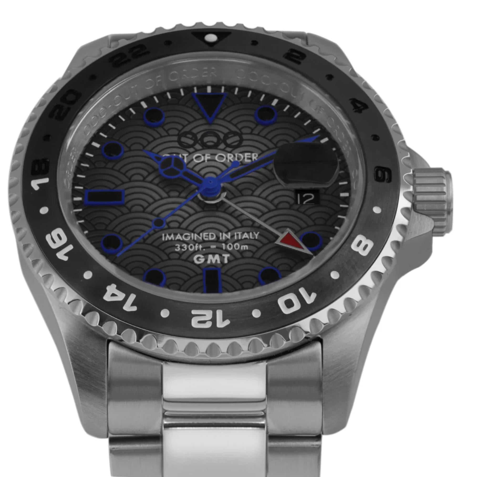 Out of Order Swiss GMT Tokyo Shibuya Ultra Brushed Grey Dial Steel Strap Men's Watch OOO.001-19.TS.SS