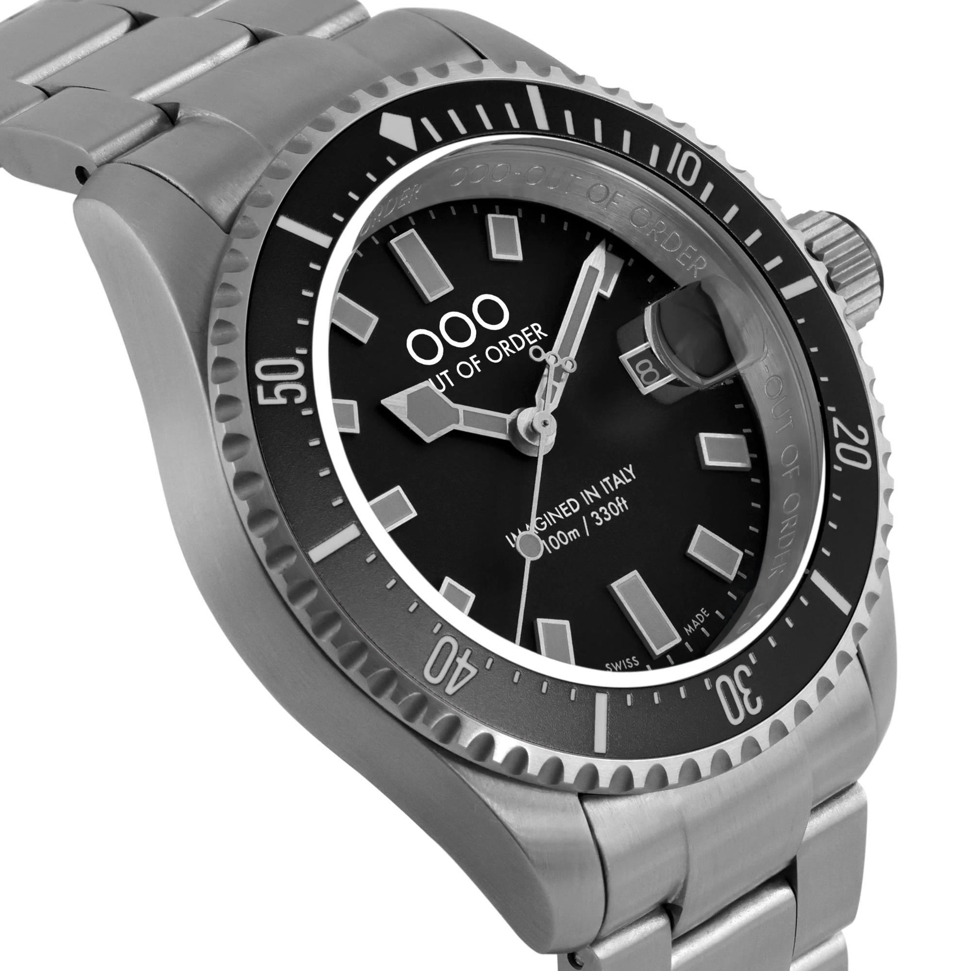 Out of Order Casanova Ultra Brushed Quartz Black Dial Steel Strap Men's Watch OOO.001-27.NE.GR.SS