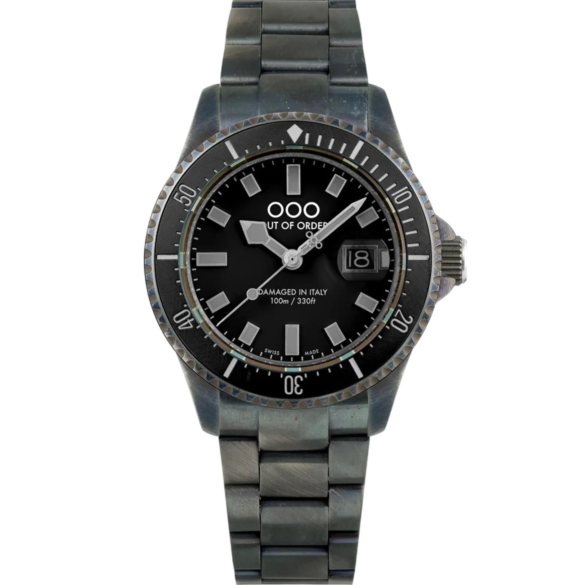 Out of Order Casanova Ultra Distressed Quartz Black Dial Steel Strap Men's Watch OOO.001-27.NE.GR