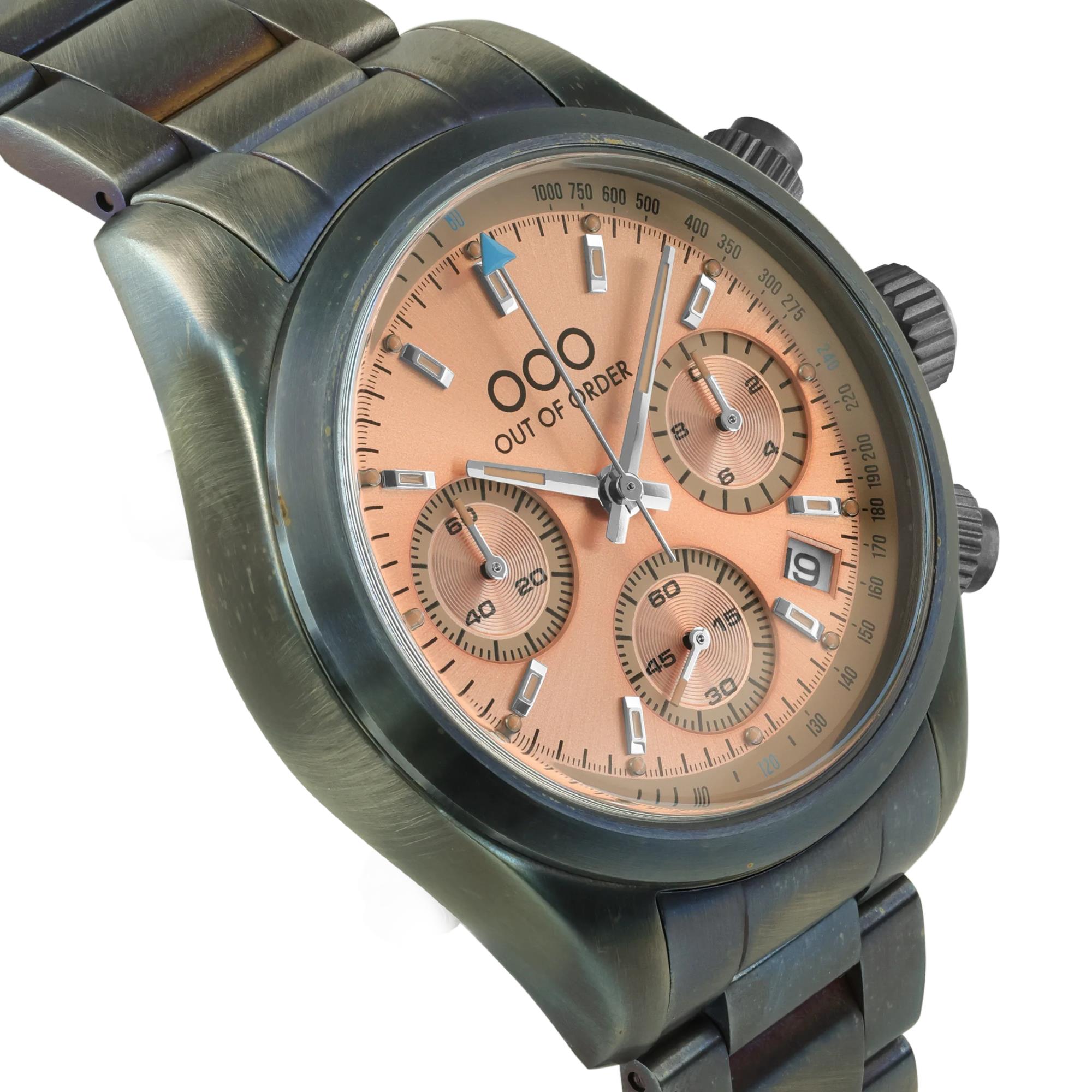 Out of Order Sporty Cronografo Quartz Peach Dial Steel Strap Watch OOO.001-23.PE.AC